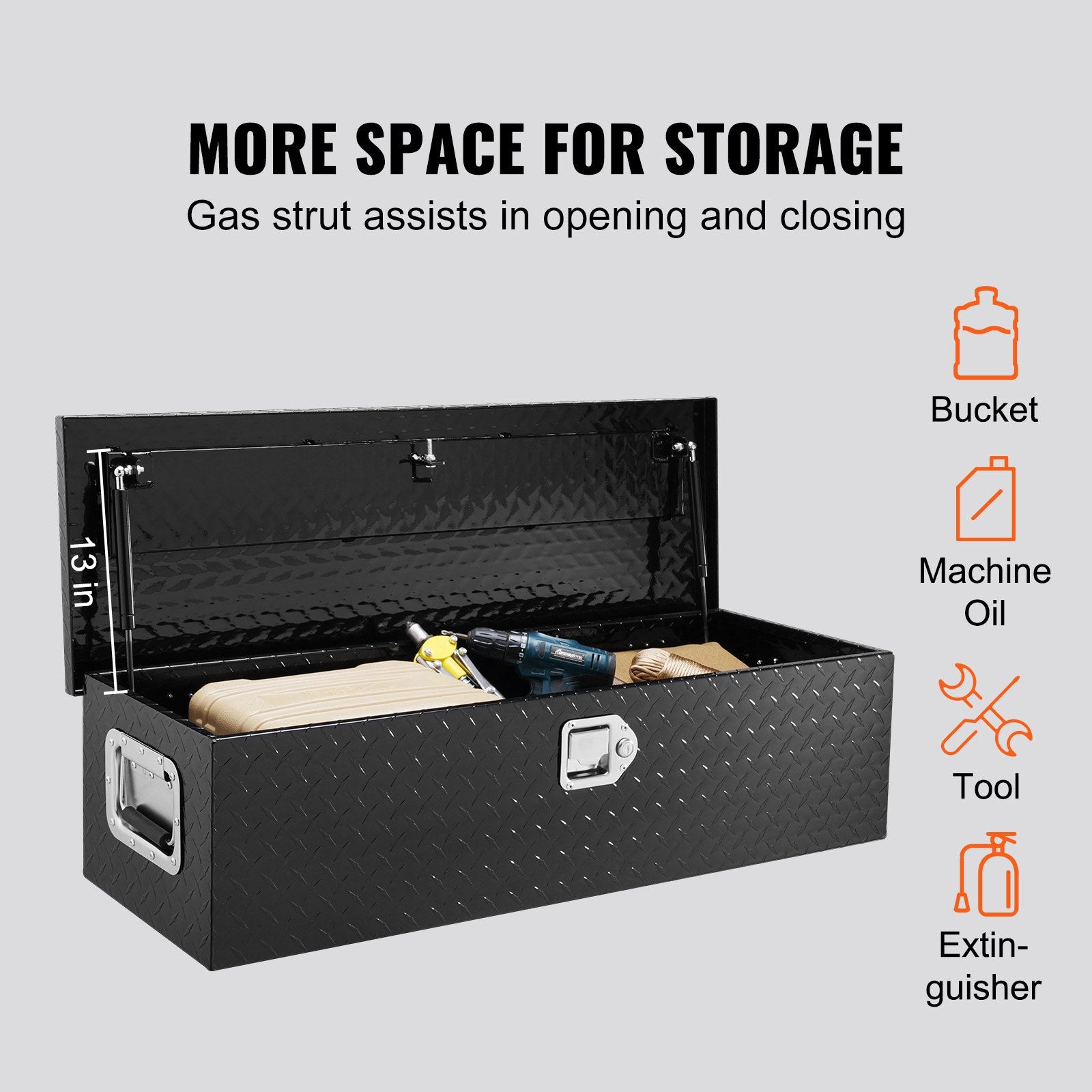 Tool Boxes: VEVOR Heavy Duty Aluminum Truck Bed Tool Box, Diamond Plate Tool Box with Side Handle and Lock Keys, Storage Tool Box Chest Box Organizer for Pickup, Truck Bed, RV, Trailer, 990 x 330 x 254 mm, Black