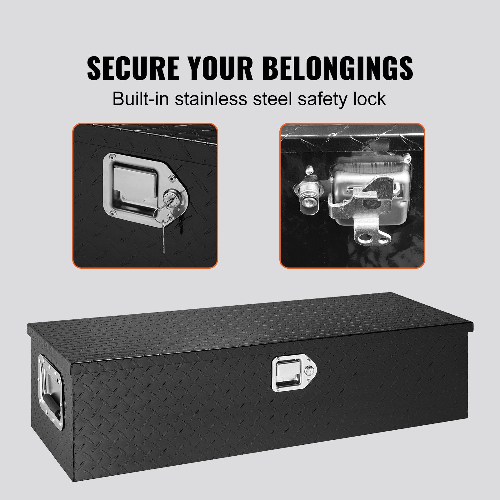 Tool Boxes: VEVOR Heavy Duty Aluminum Truck Bed Tool Box, Diamond Plate Tool Box with Side Handle and Lock Keys, Storage Tool Box Chest Box Organizer for Pickup, Truck Bed, RV, Trailer, 990 x 330 x 254 mm, Black