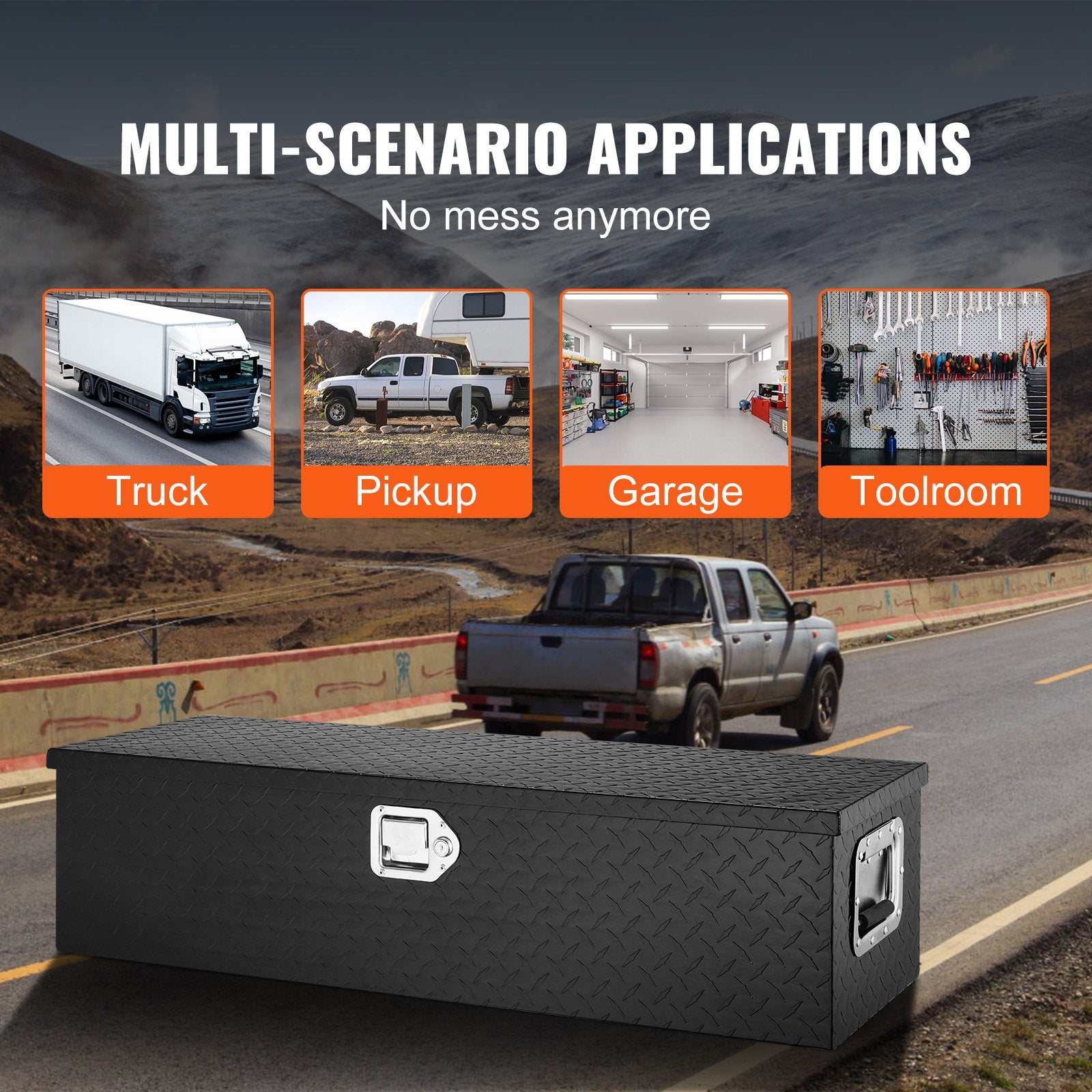 Tool Boxes: VEVOR Heavy Duty Aluminum Truck Bed Tool Box, Diamond Plate Tool Box with Side Handle and Lock Keys, Storage Tool Box Chest Box Organizer for Pickup, Truck Bed, RV, Trailer, 990 x 330 x 254 mm, Black