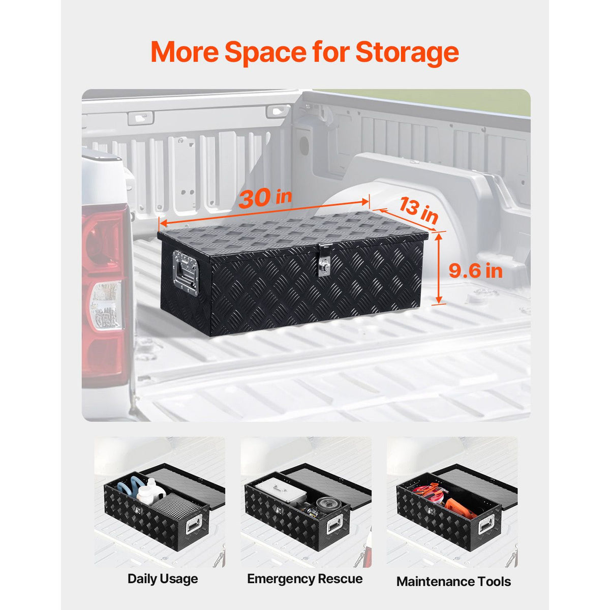 Heavy Duty Aluminum Truck Bed Tool Box, Stripes Plated Tool Box with Side Handle and Lock Keys, Storage Toolbox Chest Organizer for Trailer, Pickup, RV, 30"x13"x9.6"(762x330.2x243.84mm), Black