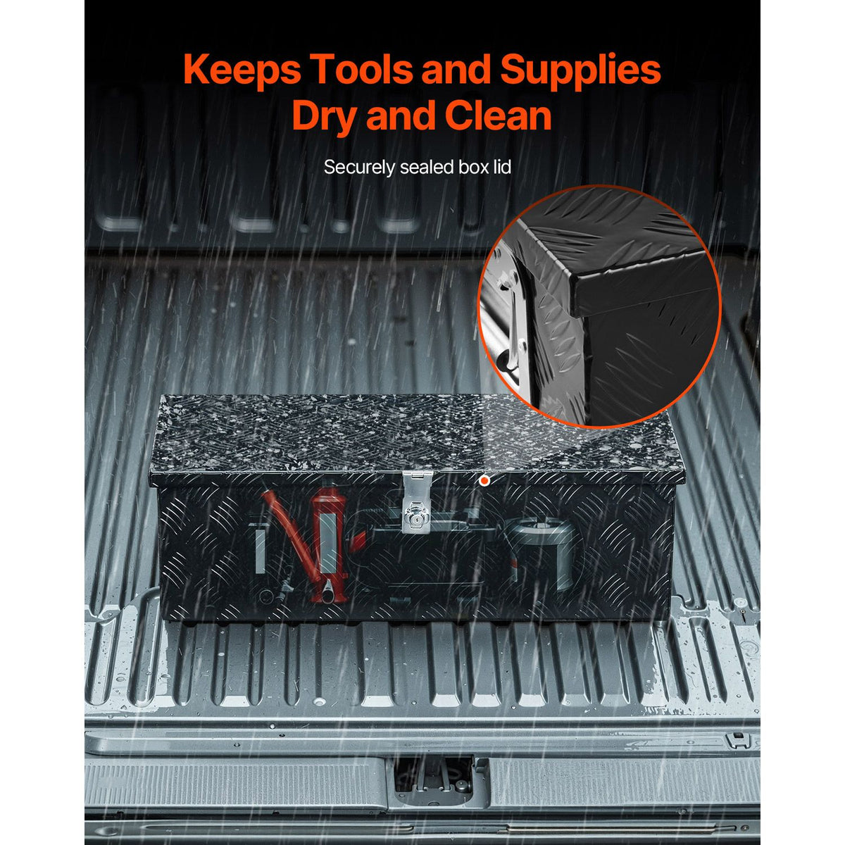 Heavy Duty Aluminum Truck Bed Tool Box, Stripes Plated Tool Box with Side Handle and Lock Keys, Storage Toolbox Chest Organizer for Trailer, Pickup, RV, 30"x13"x9.6"(762x330.2x243.84mm), Black