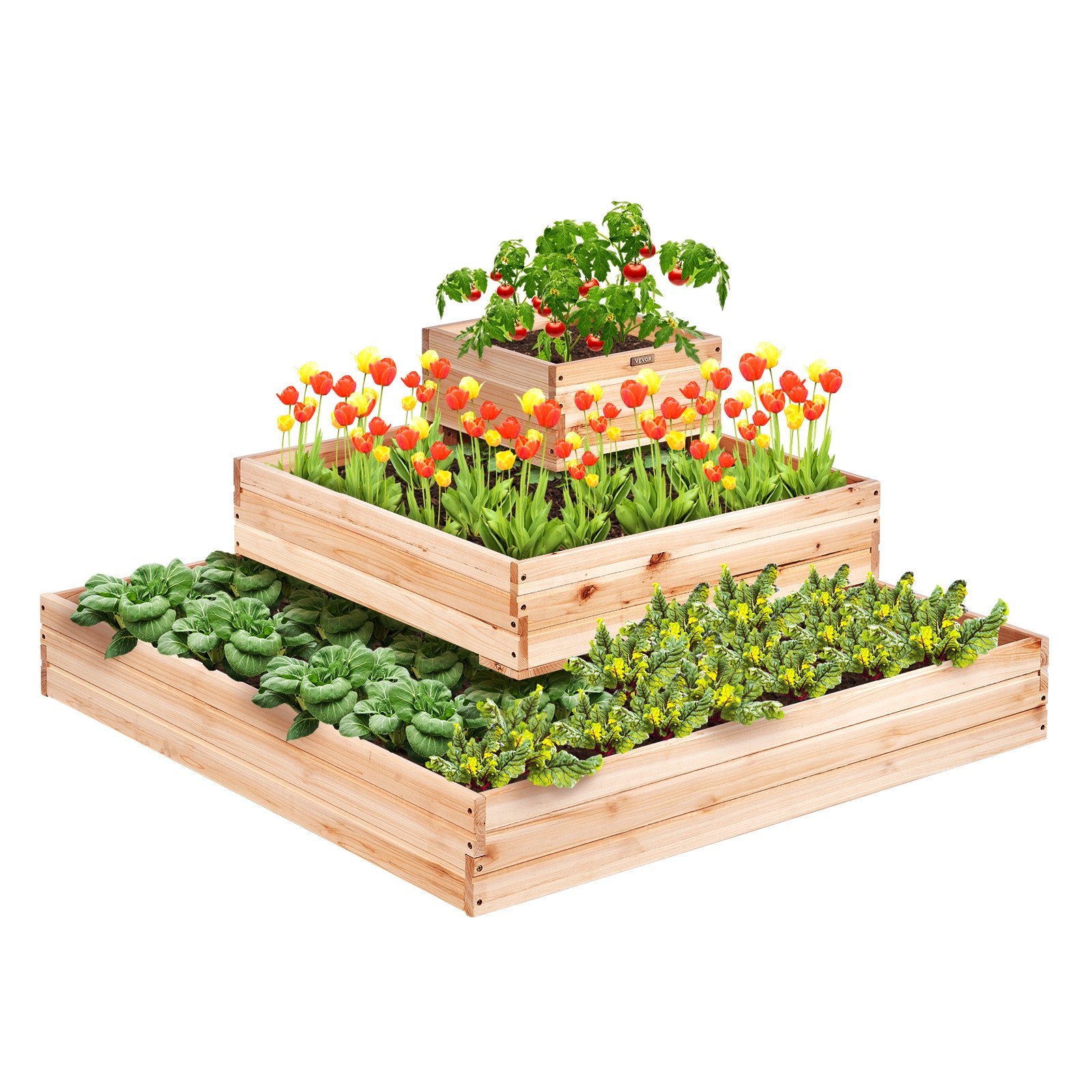 Garden Ornaments: VEVOR Wooden Raised Garden Bed Planter Box 113 x 113 x 51 cm Flower Vegetable Herb