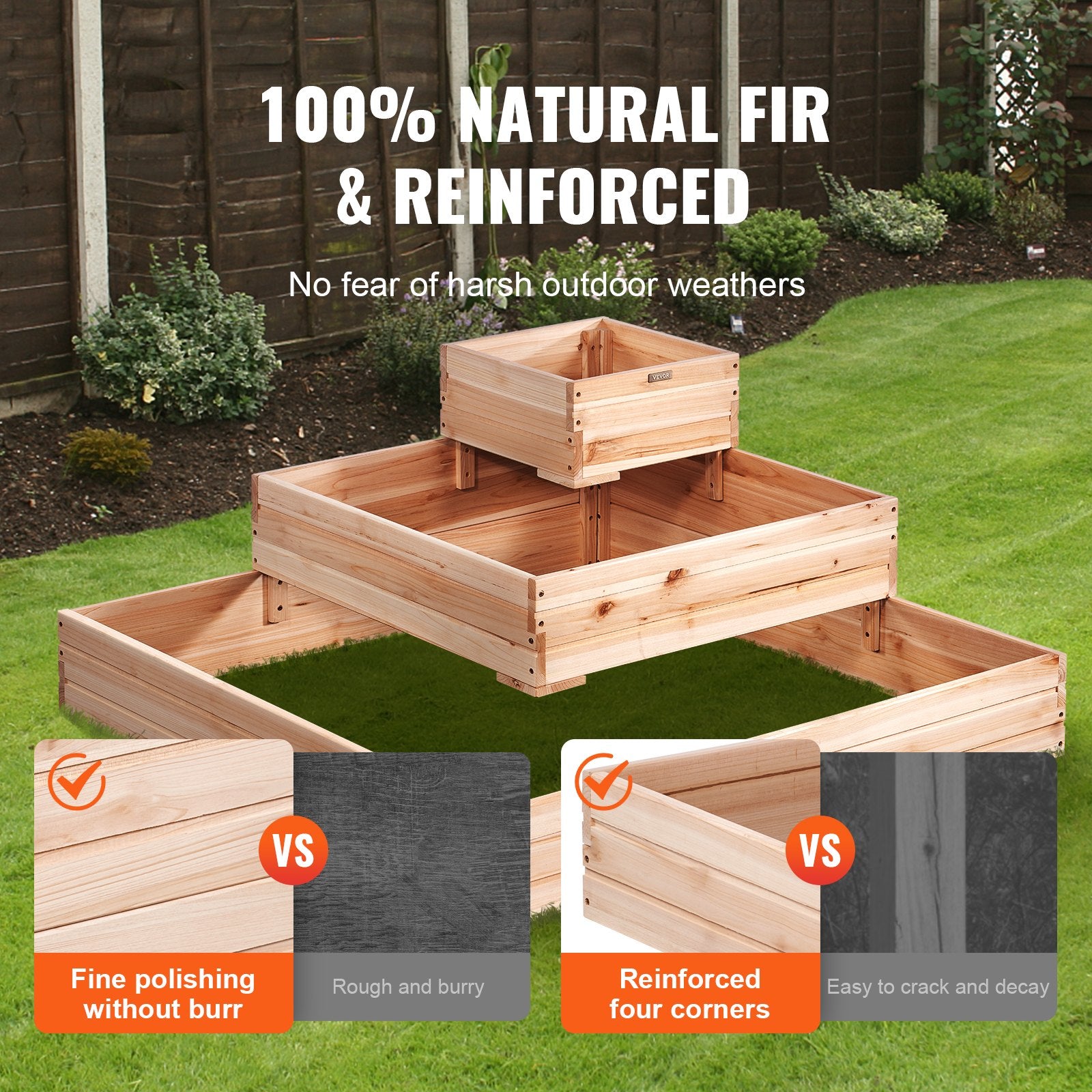 Garden Ornaments: VEVOR Wooden Raised Garden Bed Planter Box 113 x 113 x 51 cm Flower Vegetable Herb