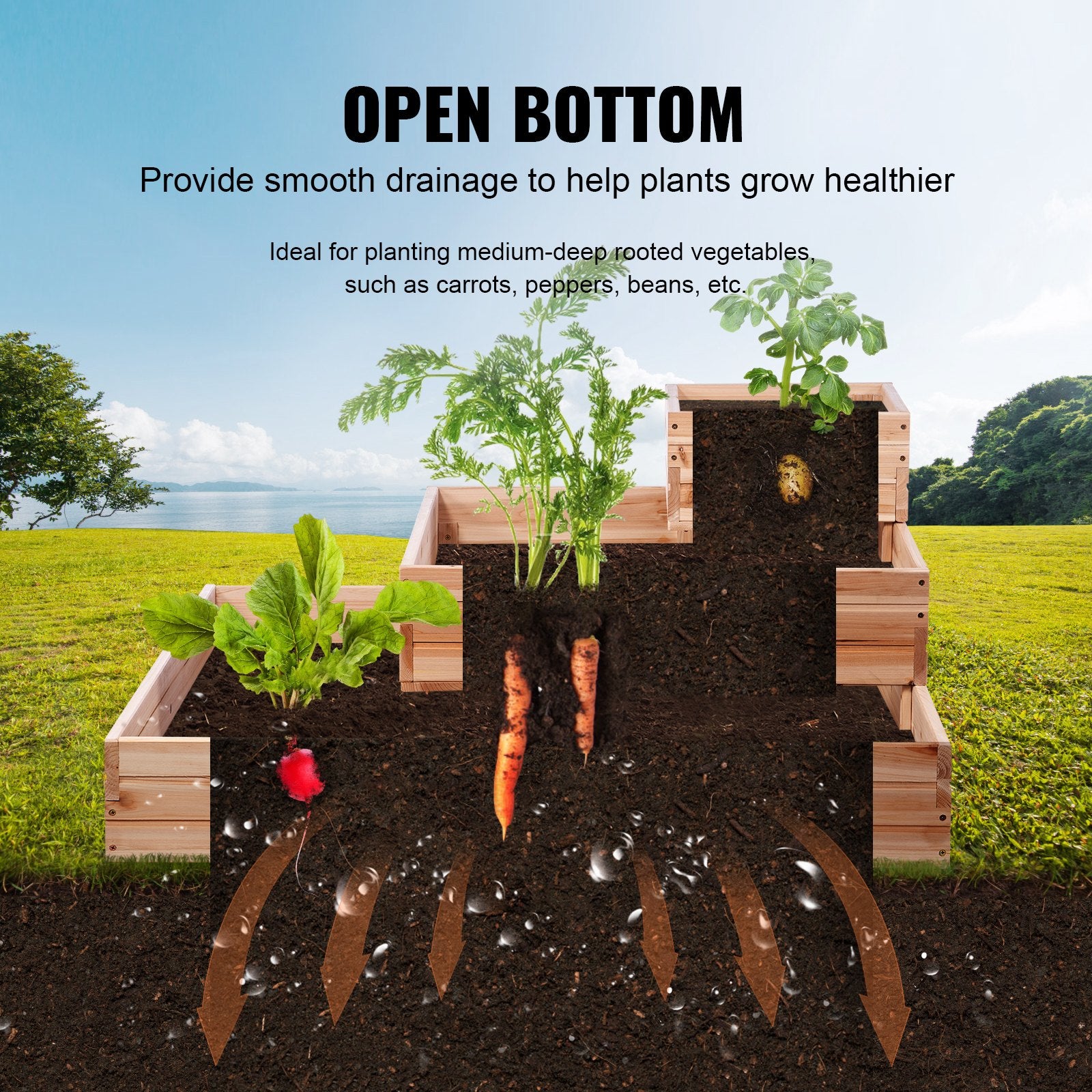 Garden Ornaments: VEVOR Wooden Raised Garden Bed Planter Box 113 x 113 x 51 cm Flower Vegetable Herb