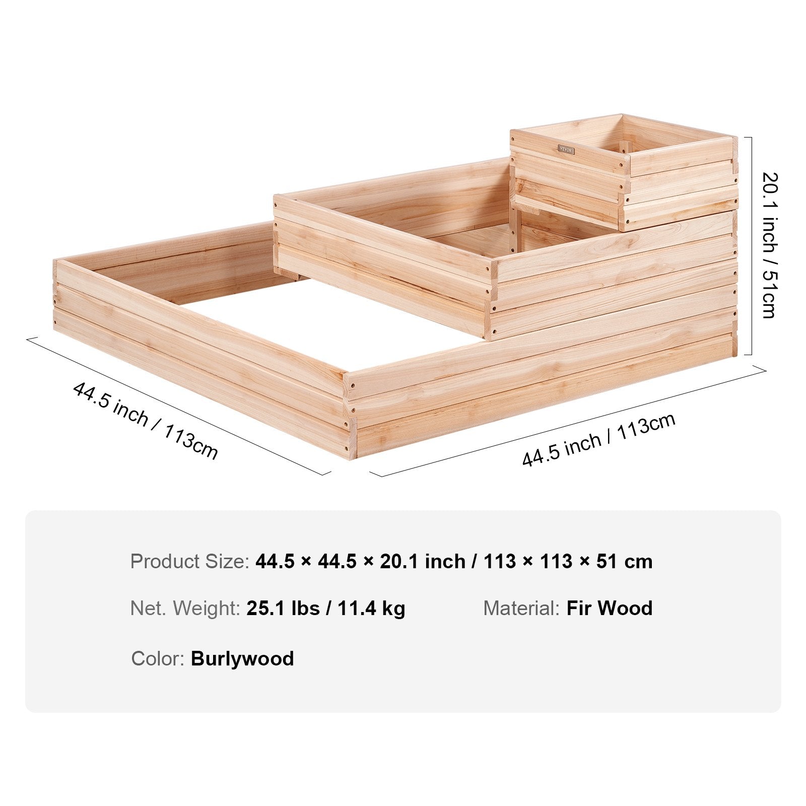Garden Ornaments: VEVOR Wooden Raised Garden Bed Planter Box 113 x 113 x 51 cm Flower Vegetable Herb