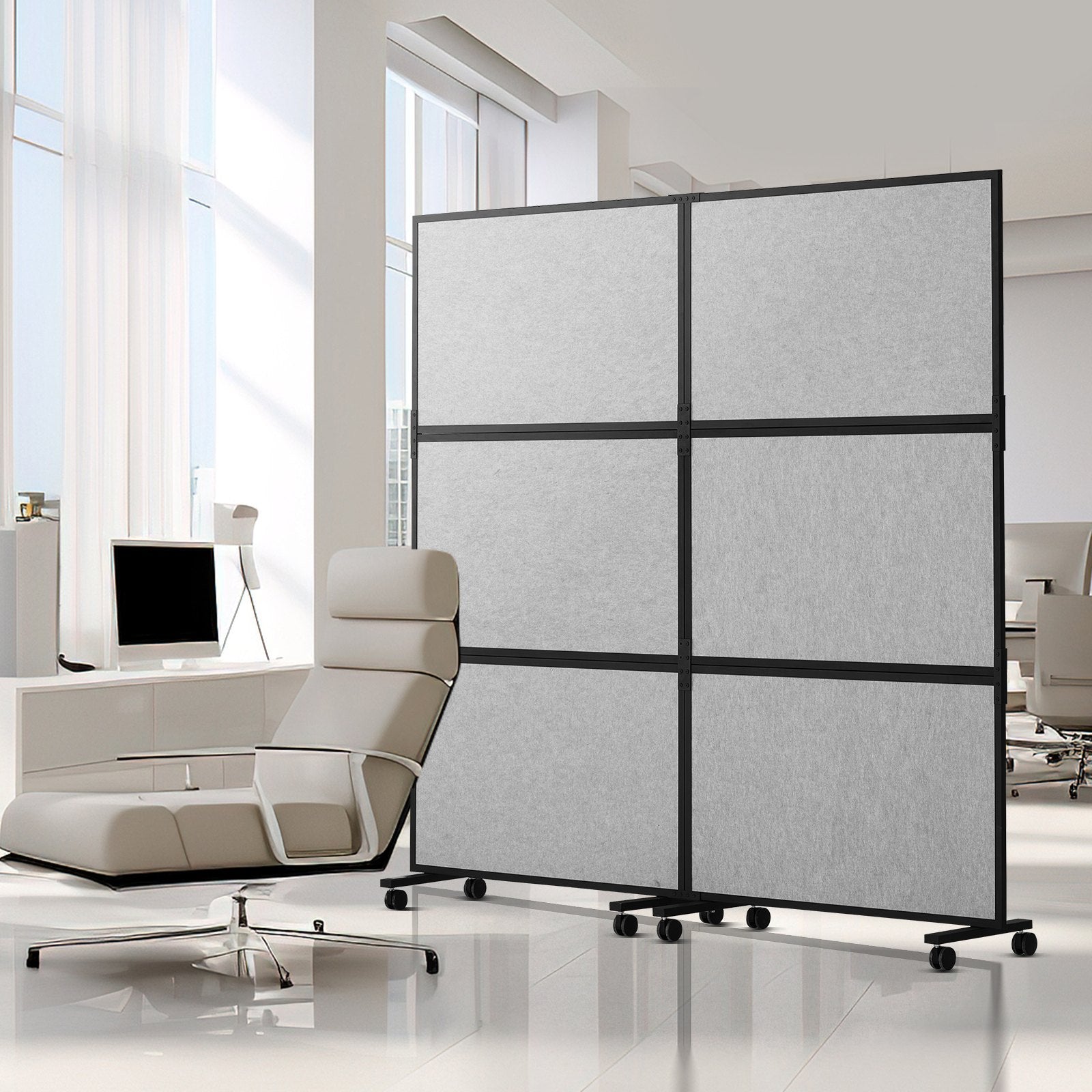 Acoustic Room Divider Partition Panel Privacy Screen 2 Pack Light Gray