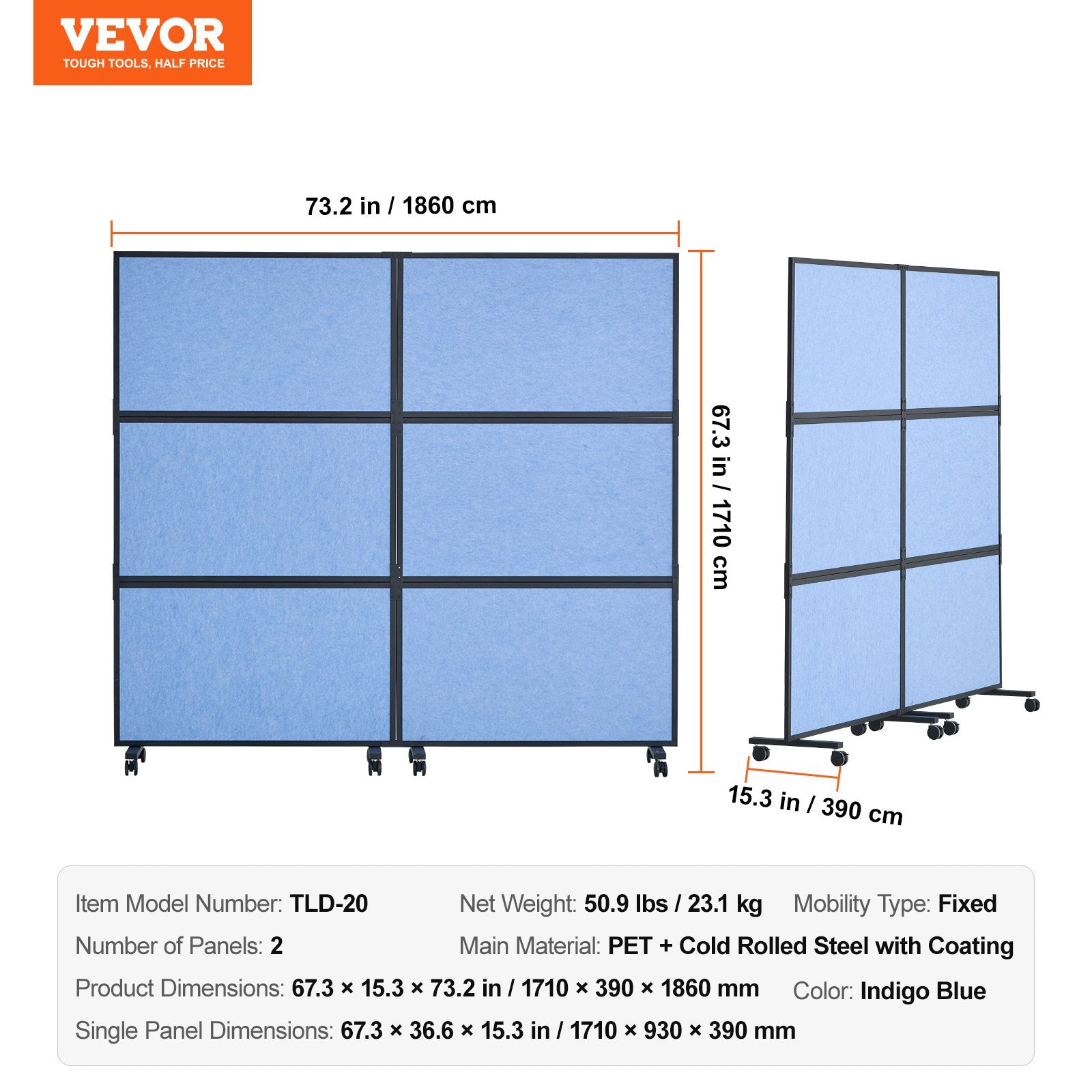 Room Dividers: VEVOR Acoustic Room Divider Partition Panel Privacy Screen 2 Pack Indigo Blue