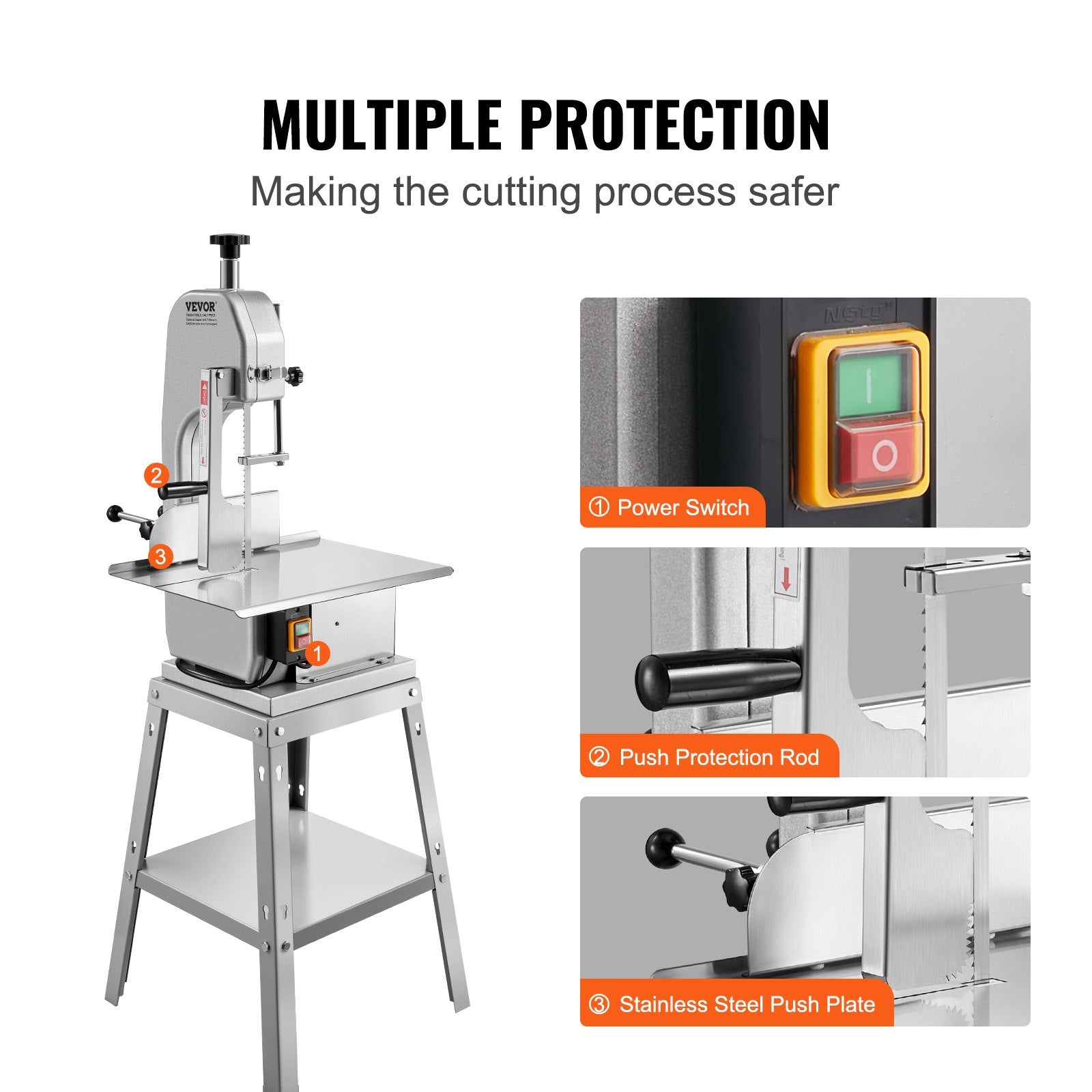 1800W Commercial Electric Meat Bandsaw Stainless Steel Bone Sawing Machine