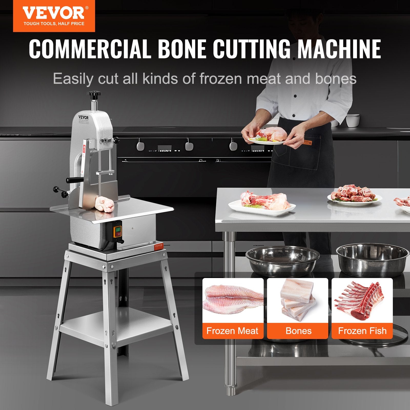 850W Commercial Electric Meat Bandsaw Stainless Steel Bone Sawing Machine