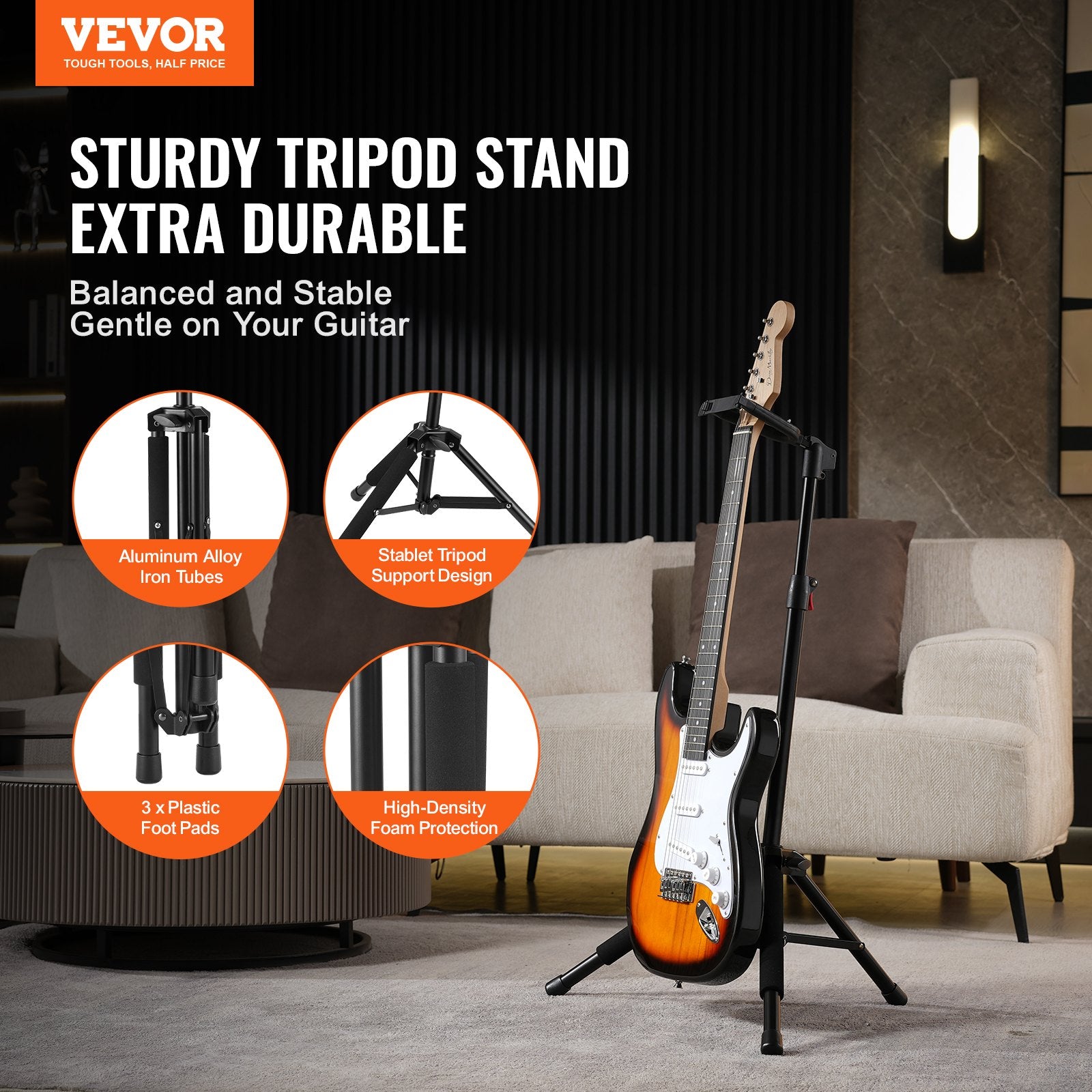 Camera Accessories: VEVOR_ripod Guitar Stand Floor-Standing Foldable 900-1200 mm Adjustable Height