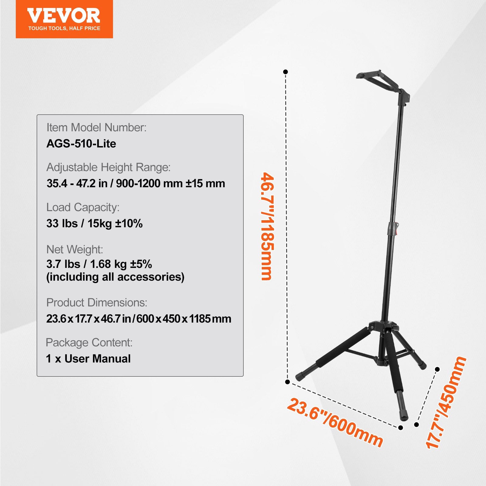 Camera Accessories: VEVOR_ripod Guitar Stand Floor-Standing Foldable 900-1200 mm Adjustable Height