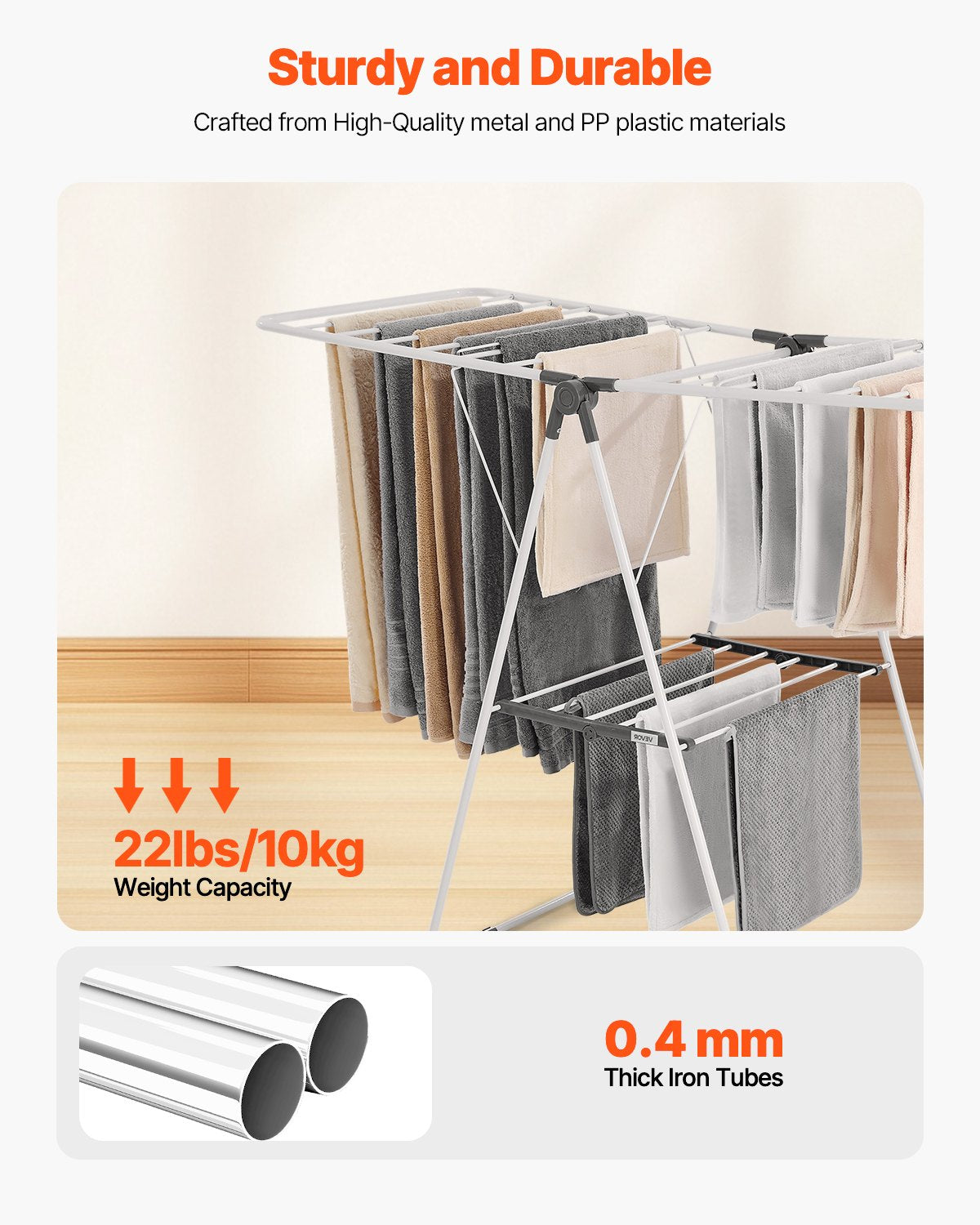 Drying Racks & Hangers: VEVOR 2-Tier Foldable Clothes Drying Rack with Sock Clips & 21 Drying Rods White