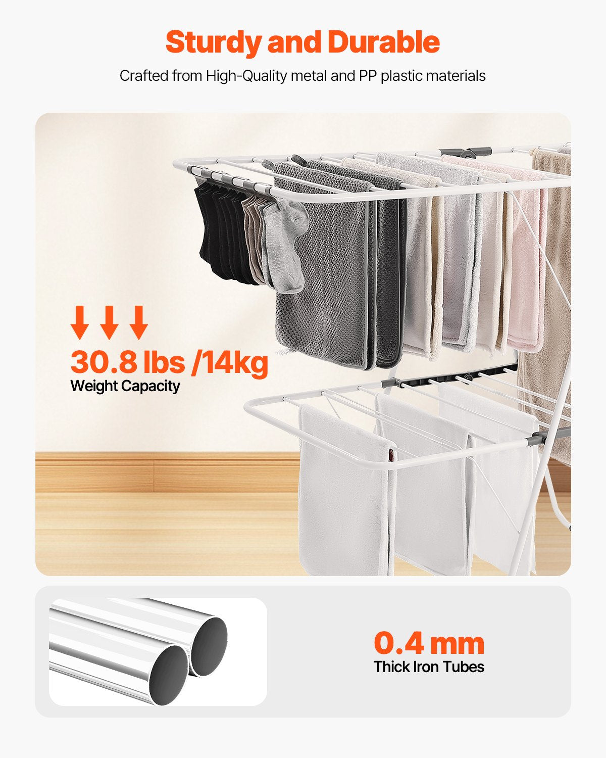 Drying Racks & Hangers: VEVOR 2-Tier Foldable Clothes Drying Rack with Sock Clips & 31 Drying Rods White