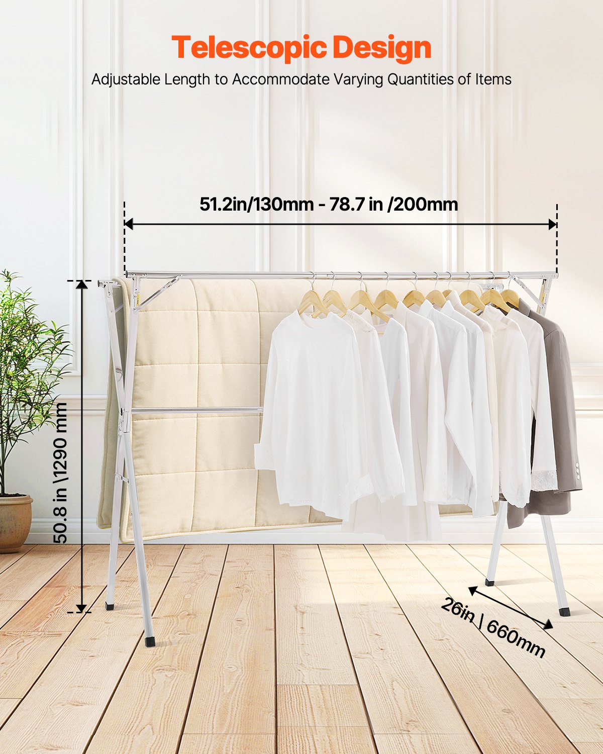 Clothing & Wardrobe Storage: VEVOR 2-Tier Telescopic Clothes Drying Rack w/ 30 Windproof Holes & 2 Shoe Hooks