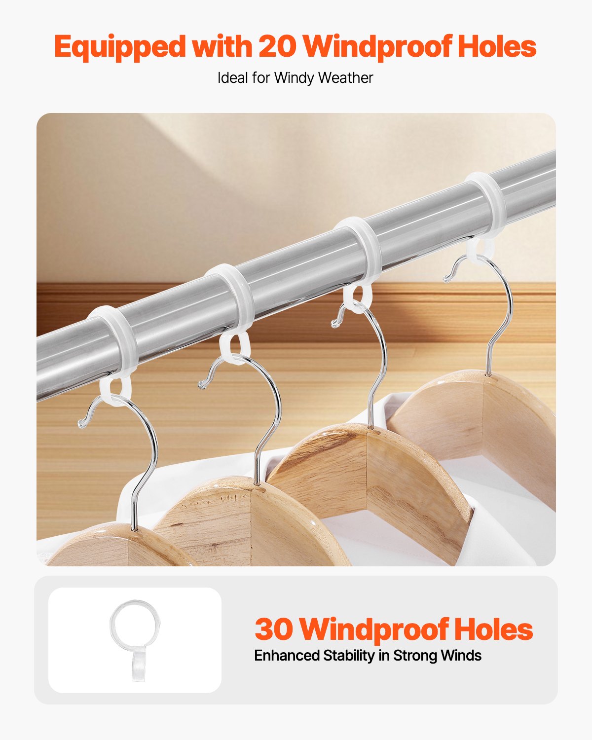 Clothing & Wardrobe Storage: VEVOR 2-Tier Telescopic Clothes Drying Rack w/ 30 Windproof Holes & 2 Shoe Hooks