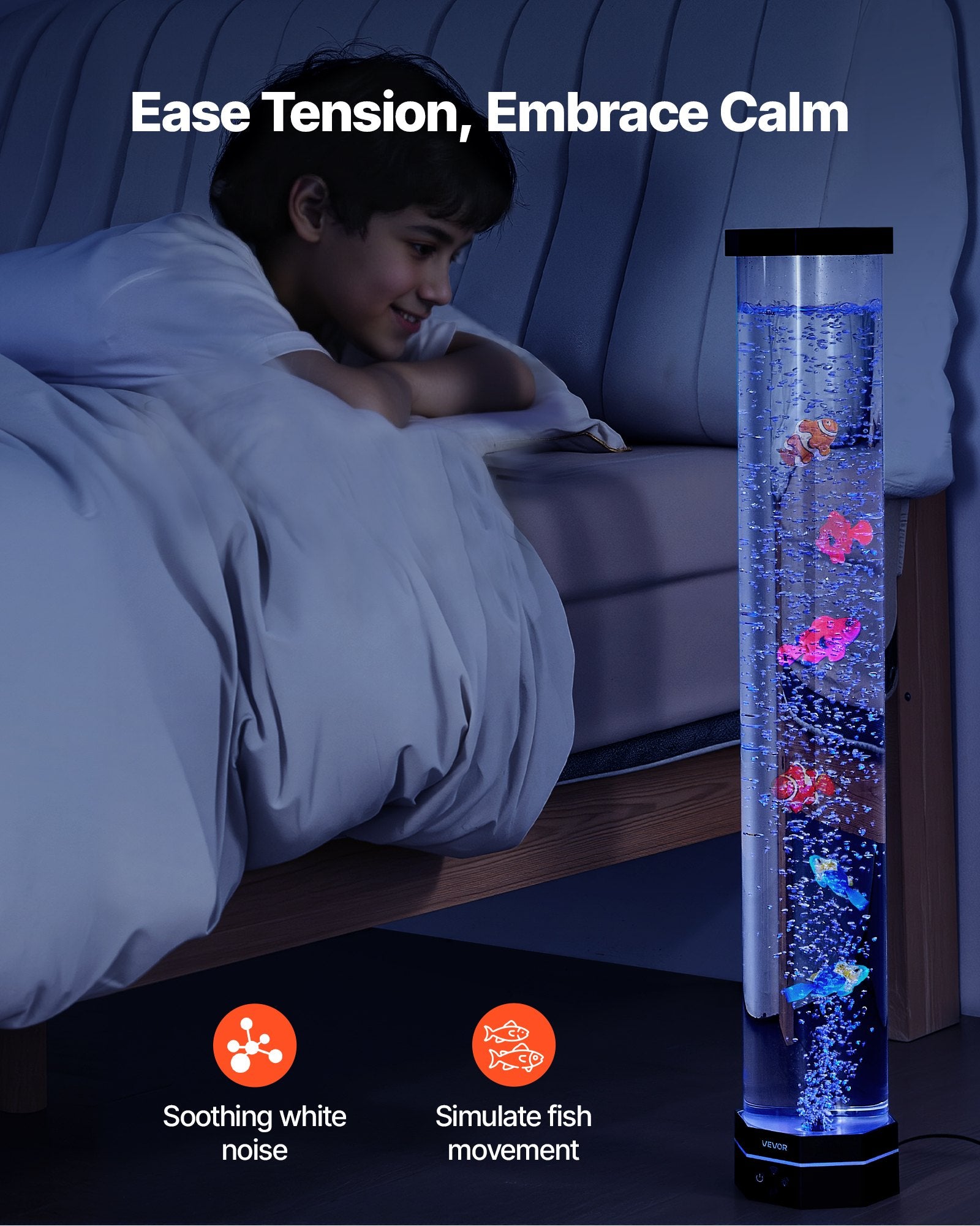 Fountain & Ponds Accessories: VEVOR Bubble Tube Lamp 16 Color 80 cm Sensory Aquarium Lamp for Relief Calming
