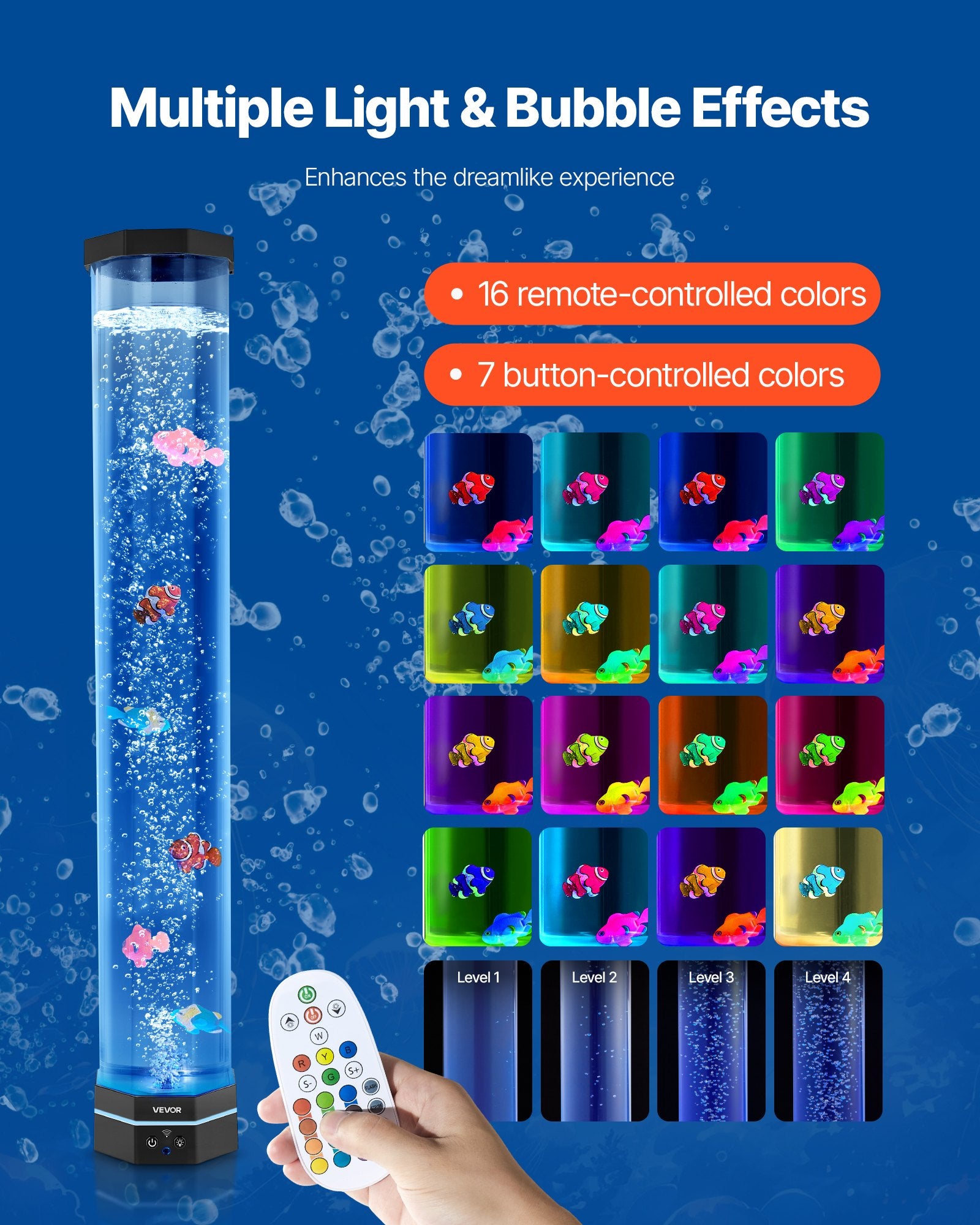 Fountain & Ponds Accessories: VEVOR Bubble Tube Lamp 16 Color 80 cm Sensory Aquarium Lamp for Relief Calming