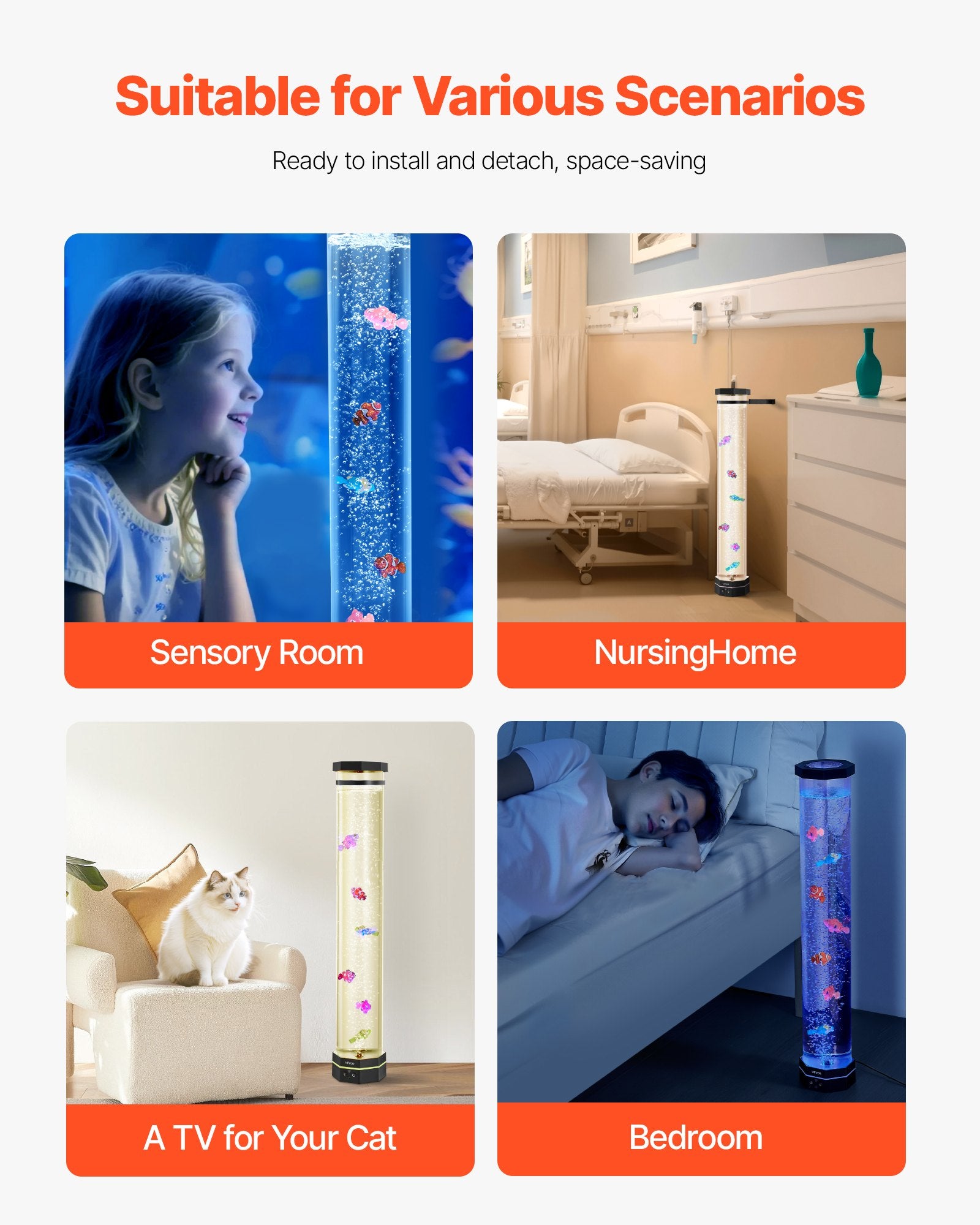 Fountain & Ponds Accessories: VEVOR Bubble Tube Lamp 16 Color 80 cm Sensory Aquarium Lamp for Relief Calming