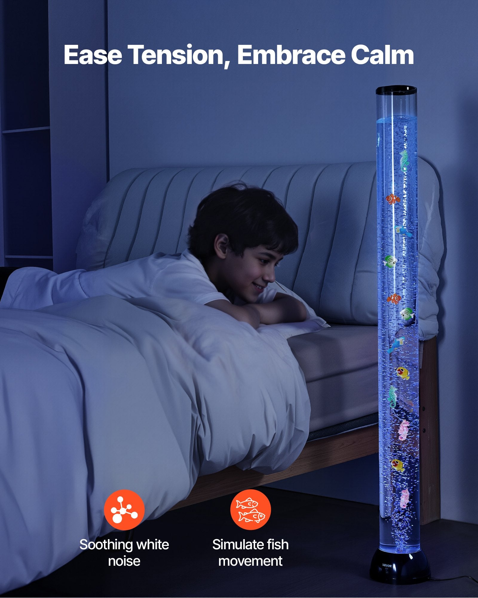 Table Lamps: VEVOR Bubble Tube Lamp 16 Color 1.2 m Sensory Aquarium Lamp for Relief Calming