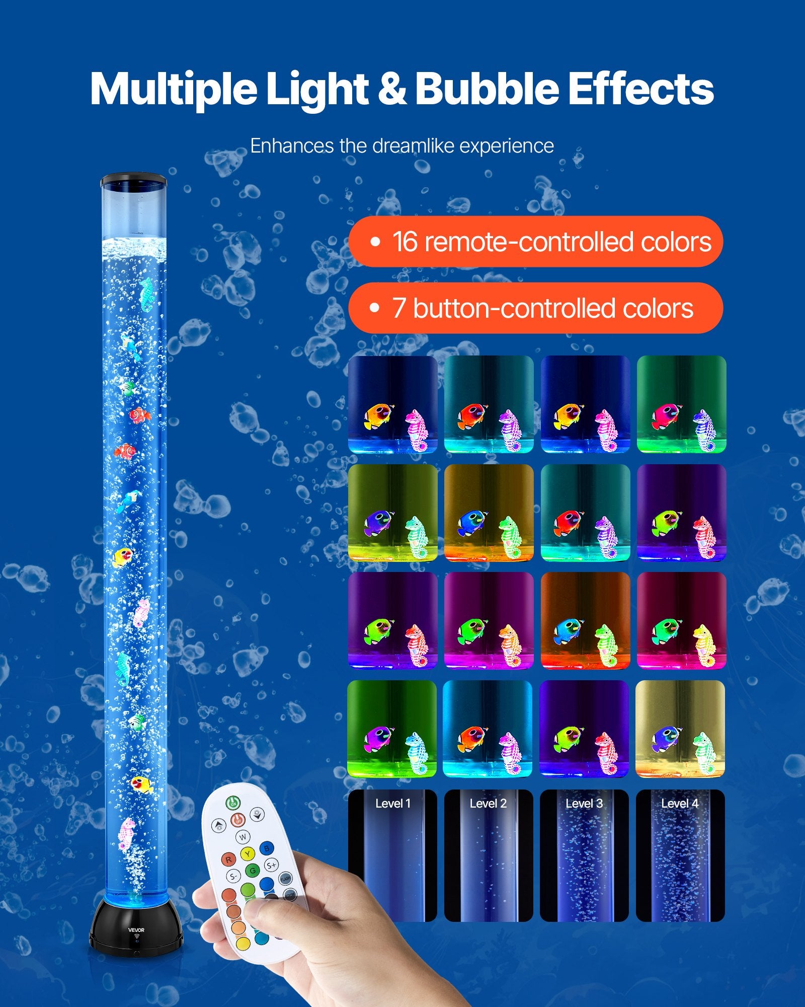 Table Lamps: VEVOR Bubble Tube Lamp 16 Color 1.2 m Sensory Aquarium Lamp for Relief Calming