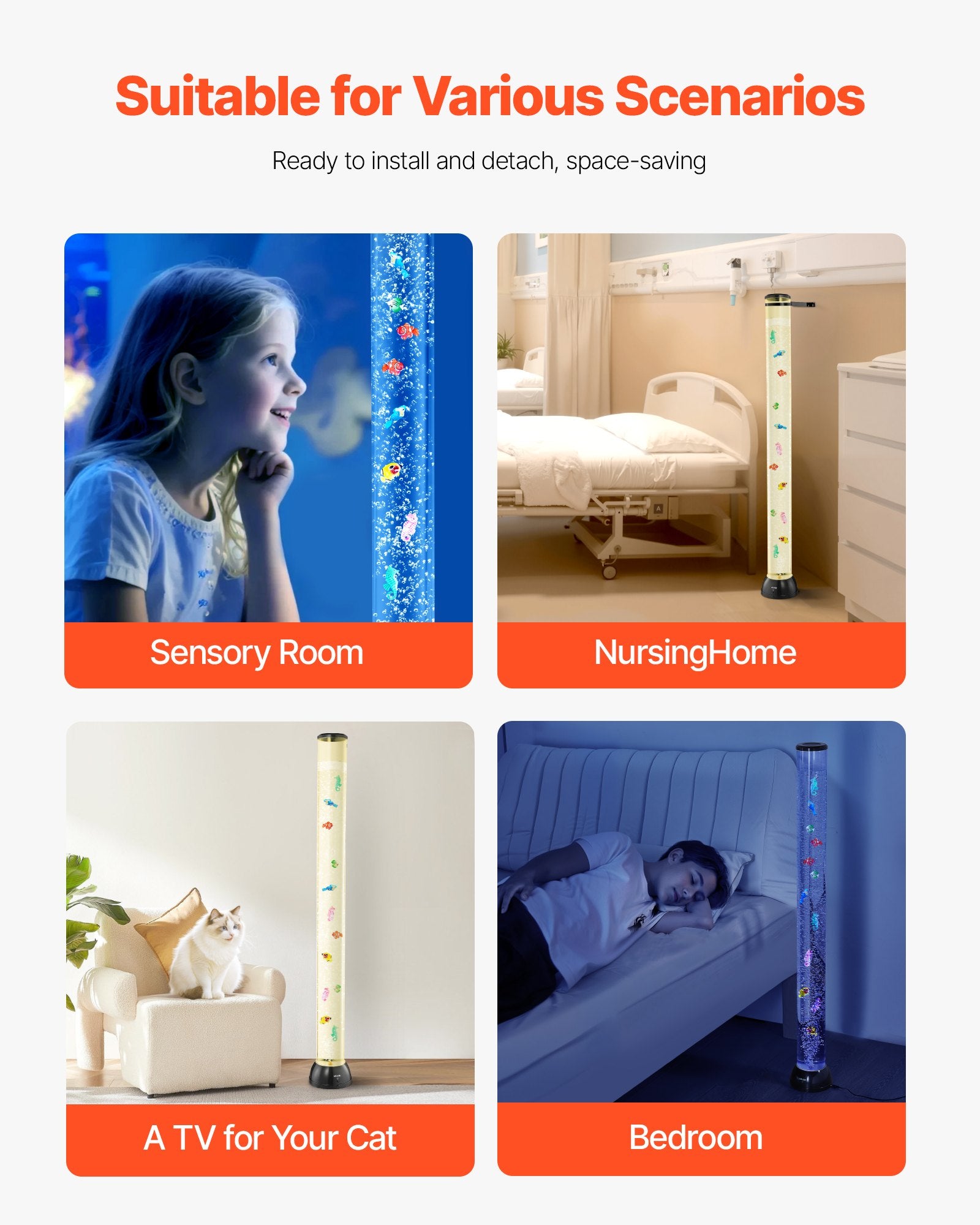 Table Lamps: VEVOR Bubble Tube Lamp 16 Color 1.2 m Sensory Aquarium Lamp for Relief Calming