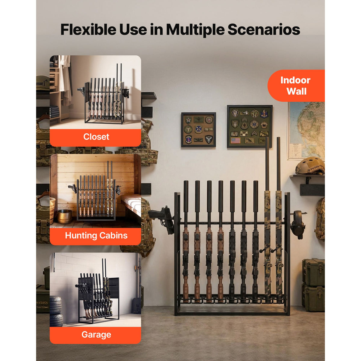 Gun Rack, Floor Standing, Indoor Heavy Duty Steel Rifle Shotgun Rack Stand, Freestanding Gun Display Storage with Magazine Holder, Holds up to 9 Rifles and 4 Pistols, for Home Garage Storage