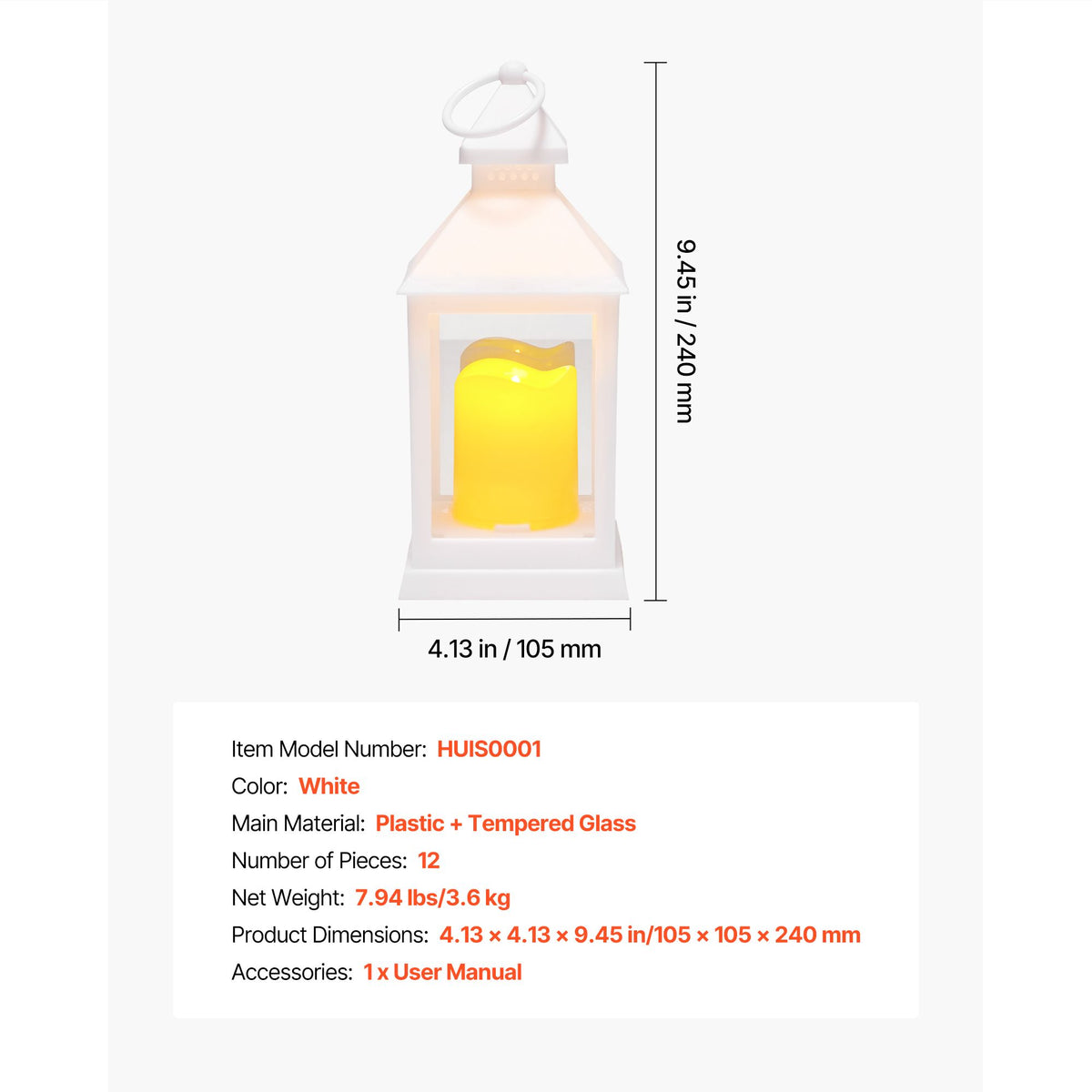 12 Pcs Decorative Candle Lantern, LED Electric Flameless Candle, Plastic LED Holder with Glass, Wall Hanging Indoor Porch Lanterns for Wedding Table Party Farmhouse Indoor Decor, White