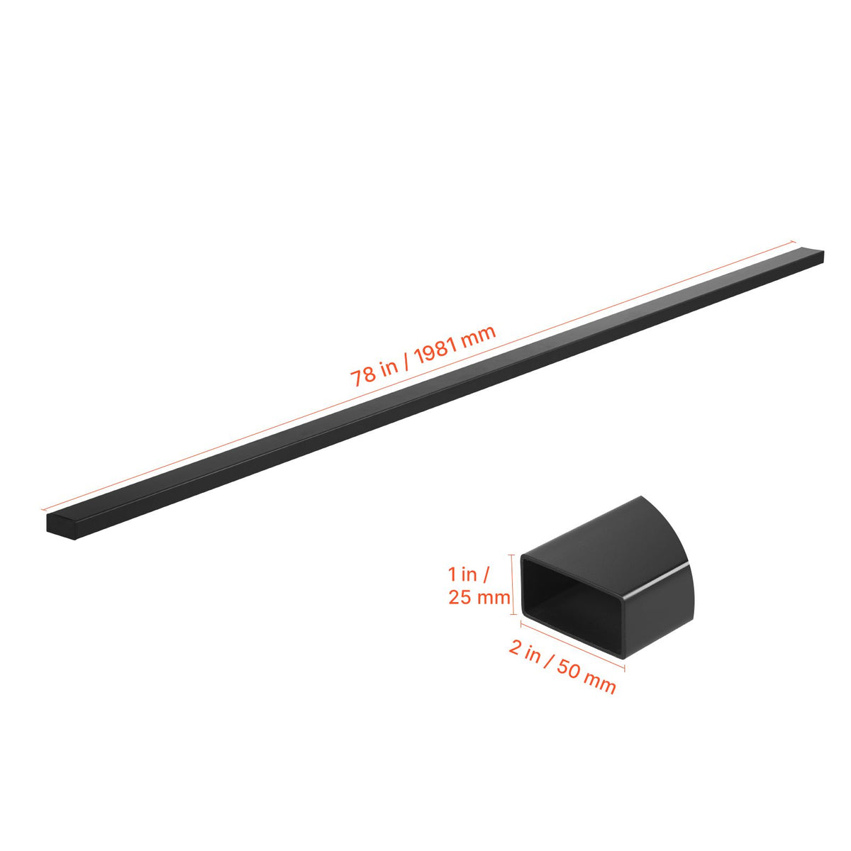 198 cm Stainless Steel Handrail, Rectangular Top Stair Deck Hand Rail for Outdoor/Indoor Steps with End Cap,Matte Black Coating Adjustable Metal Stair Rail for Cable Railing Kit