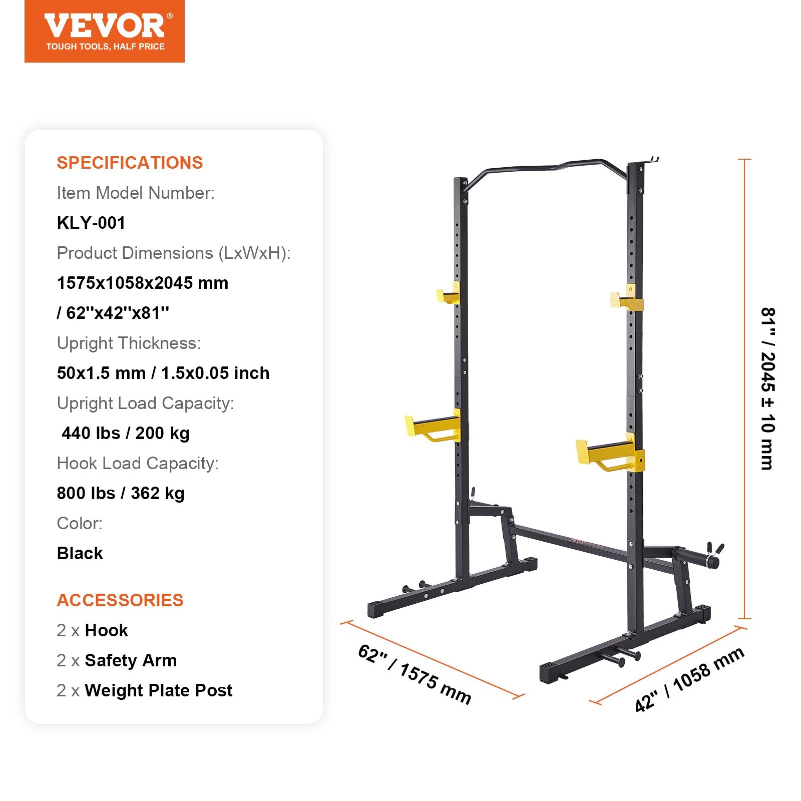 Exercise Benches: VEVOR Squat Stand Power Rack Adjustable Heavy Duty Barbell Weight Stand Home Gym