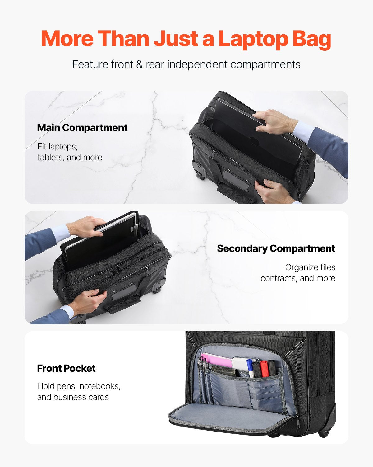 Duffel Bags: VEVOR Rolling Laptop Bag 39.62 cm Wheeled Computer Bag for Women & Men Black