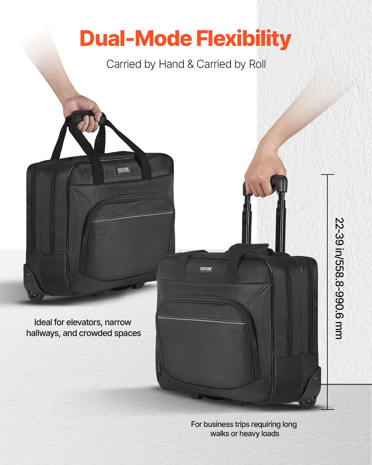Duffel Bags: VEVOR Rolling Laptop Bag 39.62 cm Wheeled Computer Bag for Women & Men Black