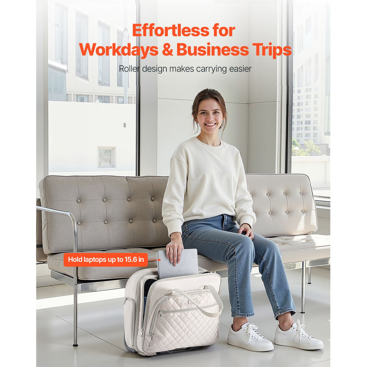 Rolling Laptop Bag, Fits Up to 15.6 Inch Laptop, Wheeled Briefcase, Roller Computer Tote Bag with 2 Fixed Wheels & Telescoping Handle, Laptop Case for Work Travel Business Office, Women Men