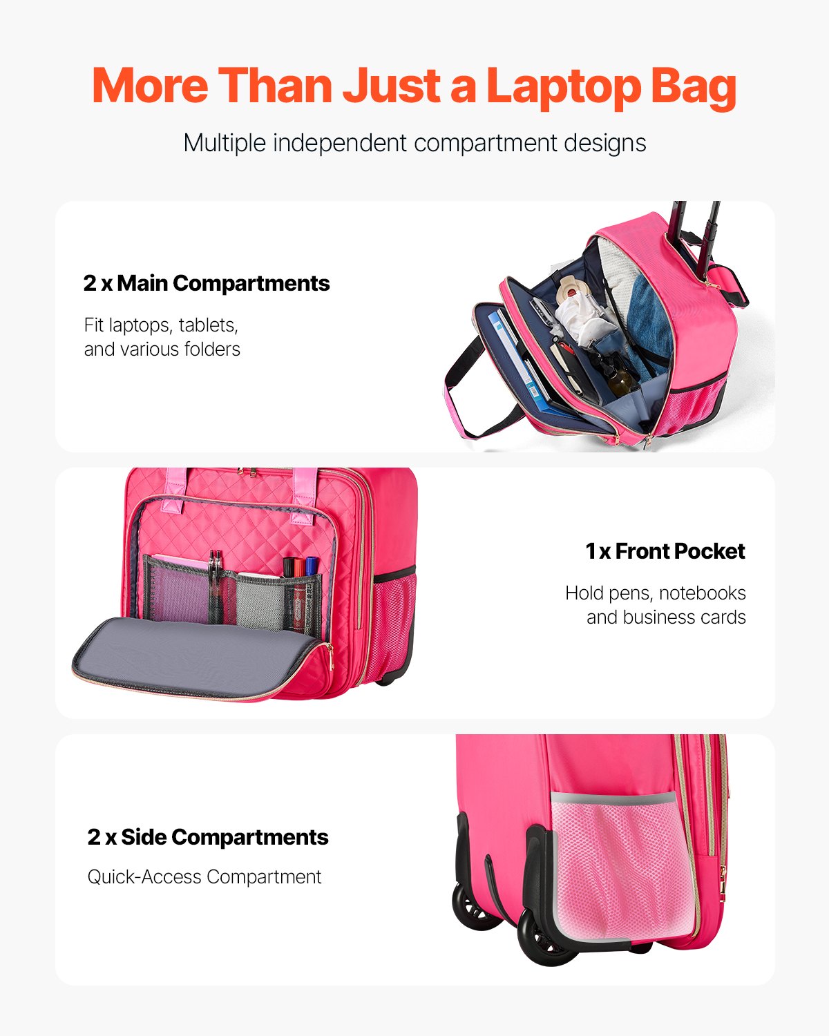 Mouse & Accessories: VEVOR Rolling Laptop Bag, Fits Up to 17.3 Inch Laptop, Wheeled Briefcase, Roller Computer Tote Bag with 2 Fixed Wheels & Telescoping Handle, Laptop Case for Work Travel Business Office, Red
