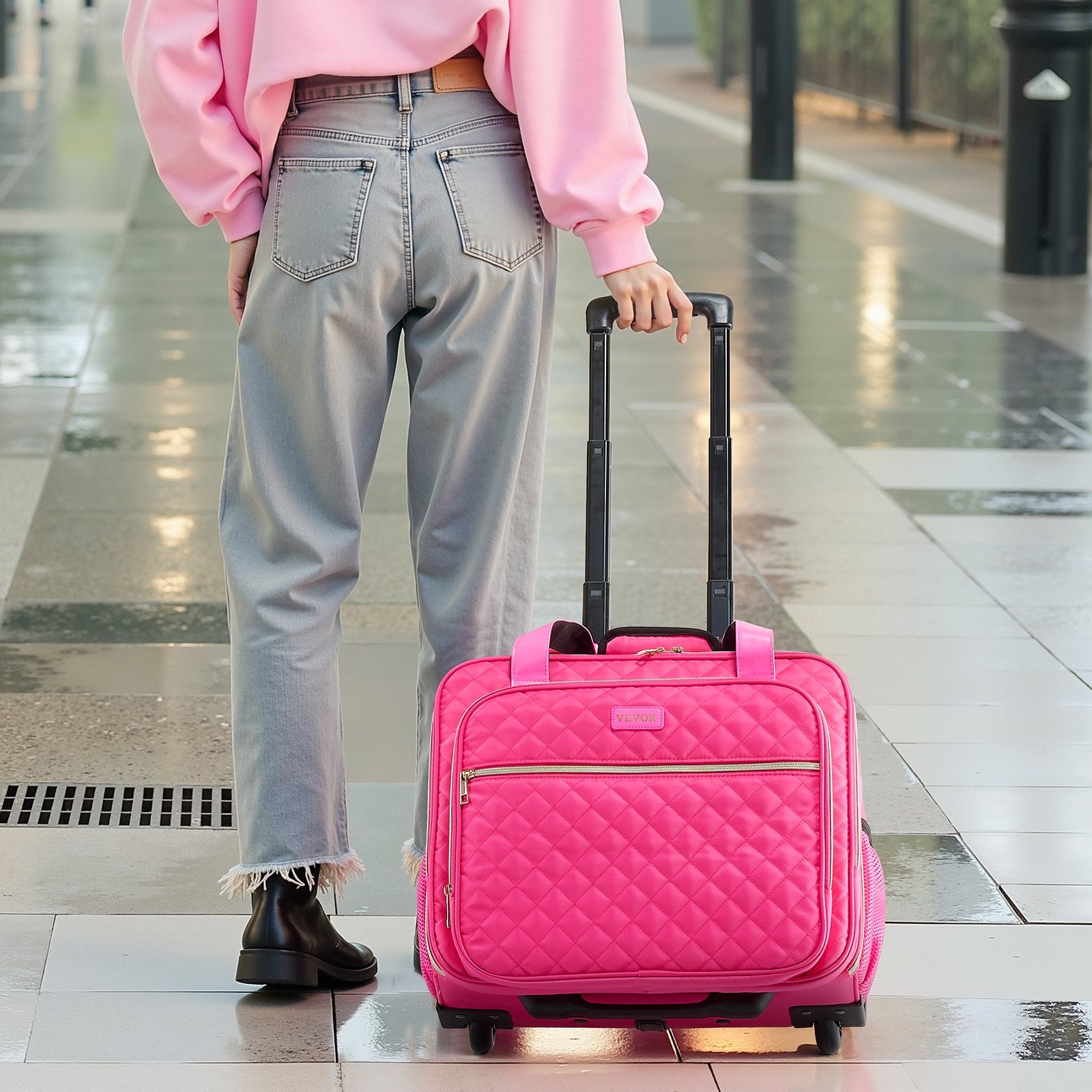 Mouse & Accessories: VEVOR Rolling Laptop Bag, Fits Up to 17.3 Inch Laptop, Wheeled Briefcase, Roller Computer Tote Bag with 2 Fixed Wheels & Telescoping Handle, Laptop Case for Work Travel Business Office, Red