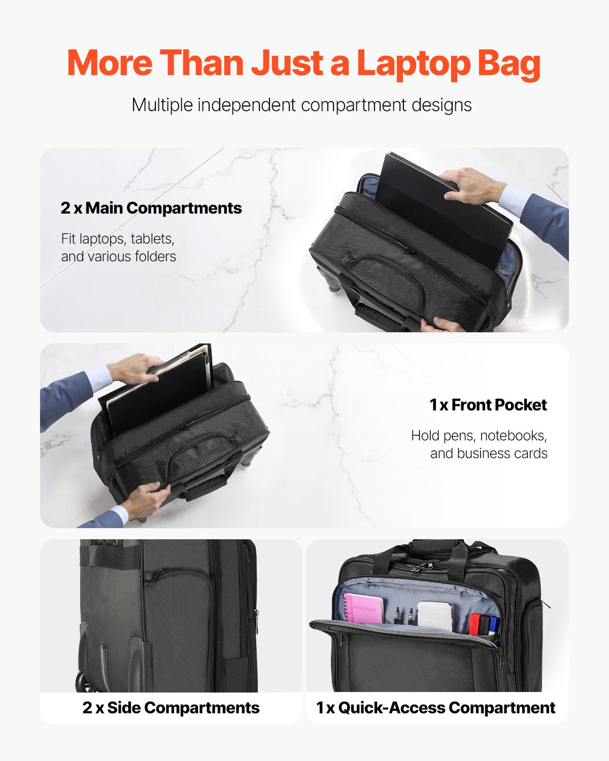 Duffel Bags: VEVOR Rolling Laptop Bag 43.94 cm Wheeled Computer Bag for Women & Men Black