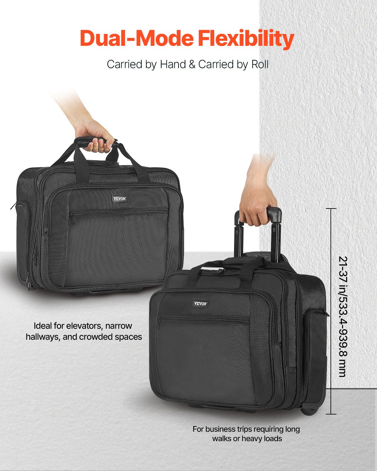 Duffel Bags: VEVOR Rolling Laptop Bag 43.94 cm Wheeled Computer Bag for Women & Men Black