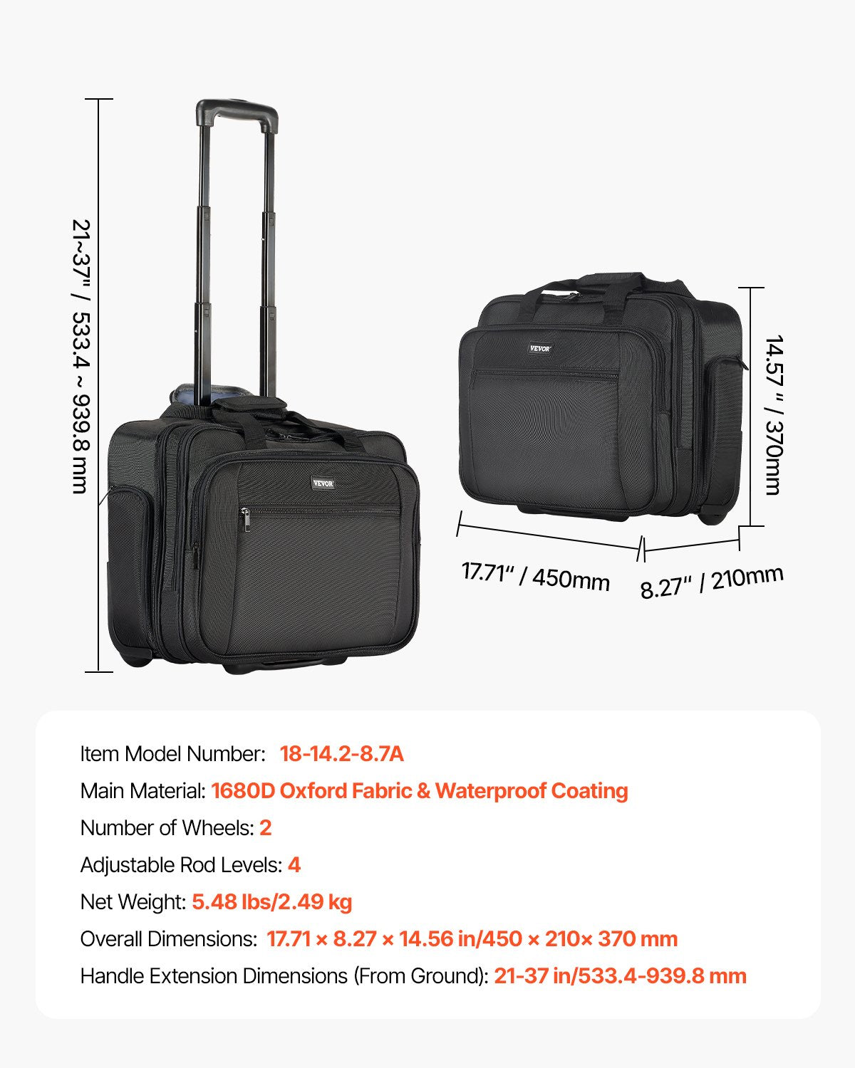 Duffel Bags: VEVOR Rolling Laptop Bag 43.94 cm Wheeled Computer Bag for Women & Men Black