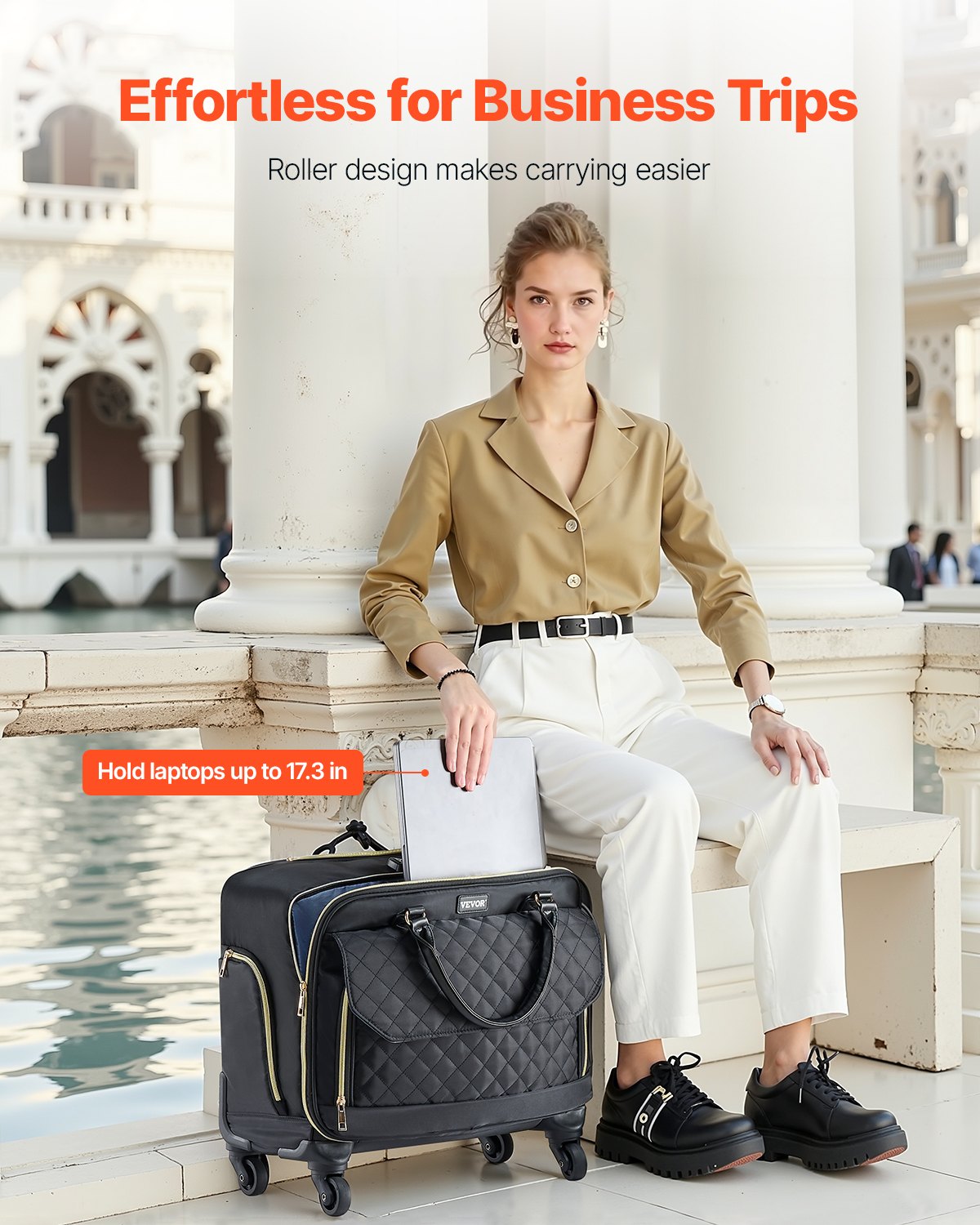 Mouse & Accessories: VEVOR Rolling Laptop Bag, Fits Up to 17.3 Inch Laptop, Wheeled Briefcase, Roller Computer Tote Bag with 4 Spinner Wheels & TSA Lock, Laptop Case for Work Travel Business, Women & Men (Black Gold)