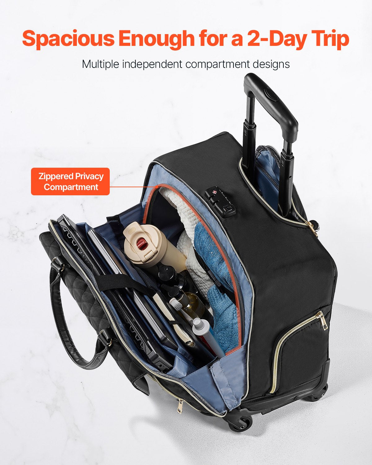 Mouse & Accessories: VEVOR Rolling Laptop Bag, Fits Up to 17.3 Inch Laptop, Wheeled Briefcase, Roller Computer Tote Bag with 4 Spinner Wheels & TSA Lock, Laptop Case for Work Travel Business, Women & Men (Black Gold)