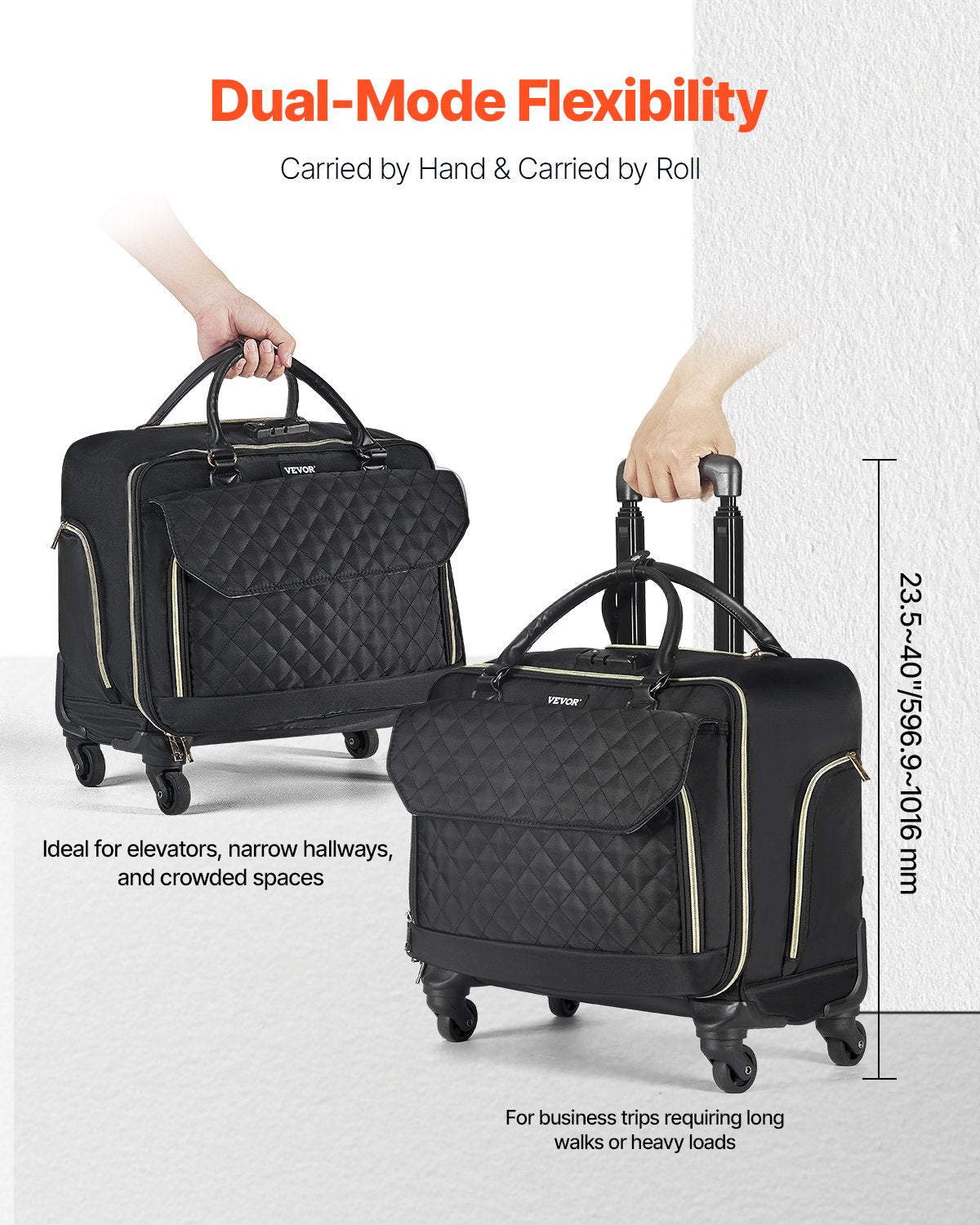 Mouse & Accessories: VEVOR Rolling Laptop Bag, Fits Up to 17.3 Inch Laptop, Wheeled Briefcase, Roller Computer Tote Bag with 4 Spinner Wheels & TSA Lock, Laptop Case for Work Travel Business, Women & Men (Black Gold)