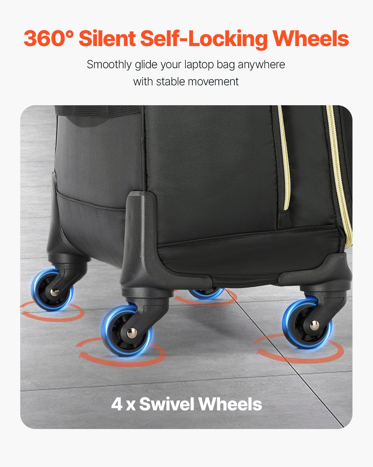 Mouse & Accessories: VEVOR Rolling Laptop Bag, Fits Up to 17.3 Inch Laptop, Wheeled Briefcase, Roller Computer Tote Bag with 4 Spinner Wheels & TSA Lock, Laptop Case for Work Travel Business, Women & Men (Black Gold)