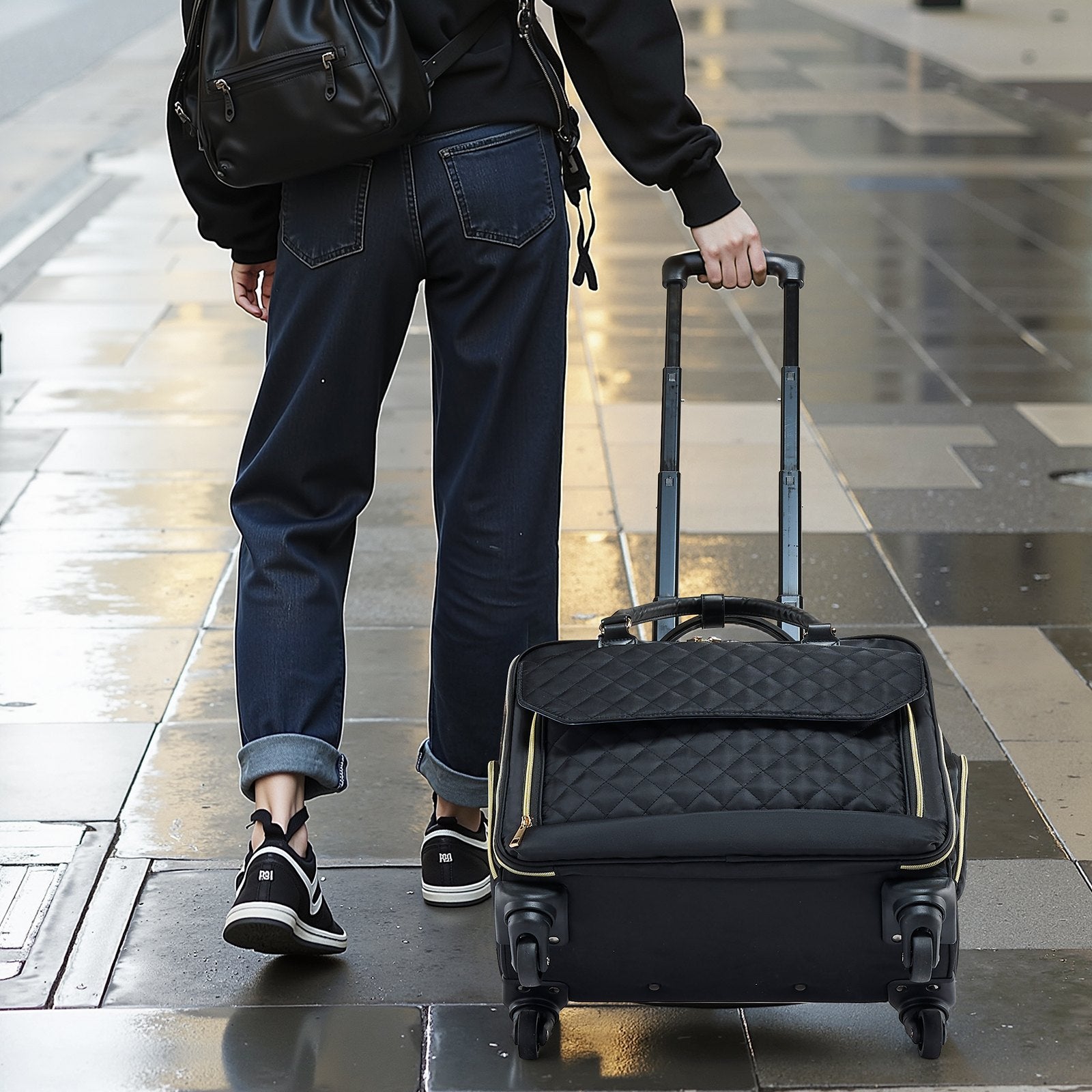 Mouse & Accessories: VEVOR Rolling Laptop Bag, Fits Up to 17.3 Inch Laptop, Wheeled Briefcase, Roller Computer Tote Bag with 4 Spinner Wheels & TSA Lock, Laptop Case for Work Travel Business, Women & Men (Black Gold)