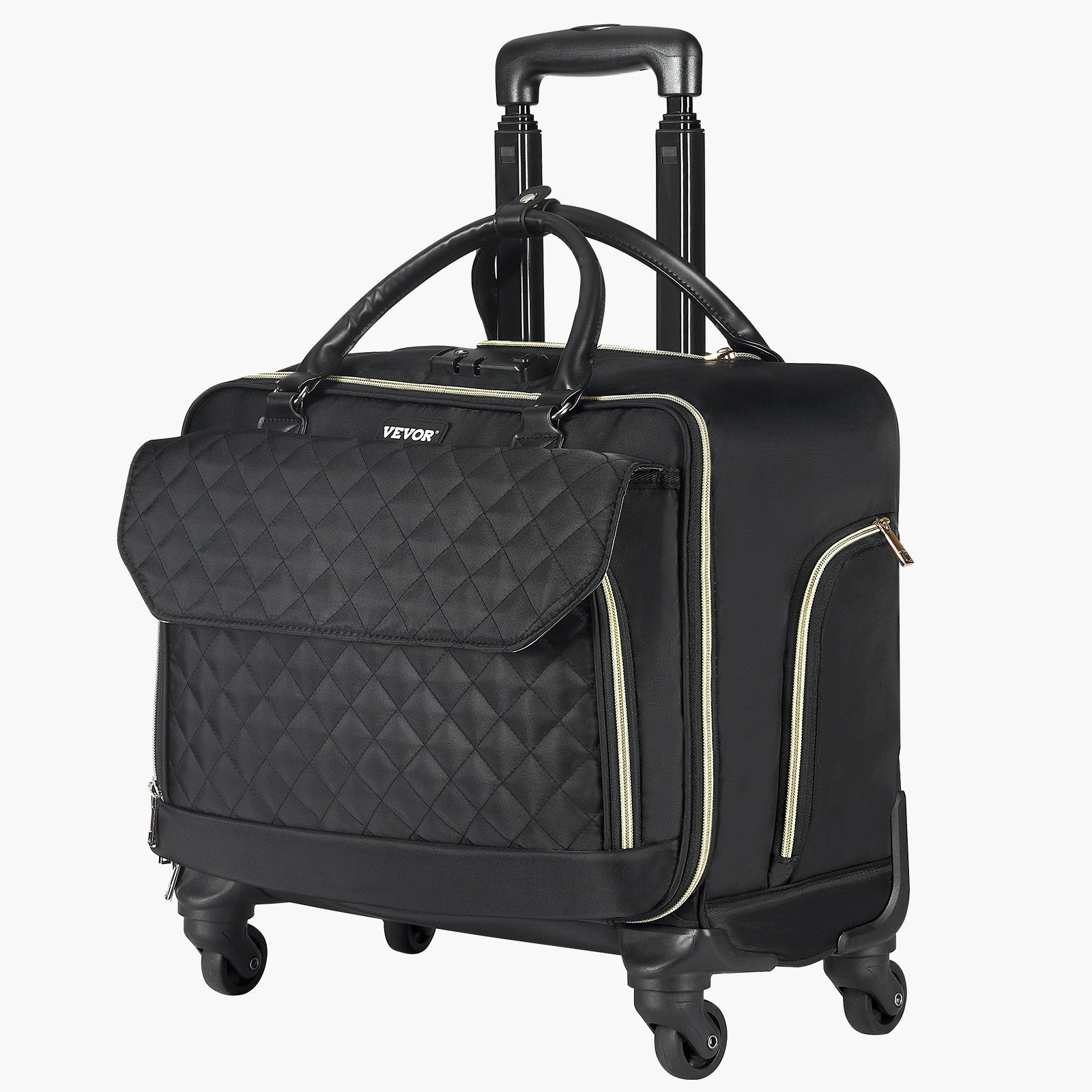 Mouse & Accessories: VEVOR Rolling Laptop Bag, Fits Up to 17.3 Inch Laptop, Wheeled Briefcase, Roller Computer Tote Bag with 4 Spinner Wheels & TSA Lock, Laptop Case for Work Travel Business, Women & Men (Black Gold)