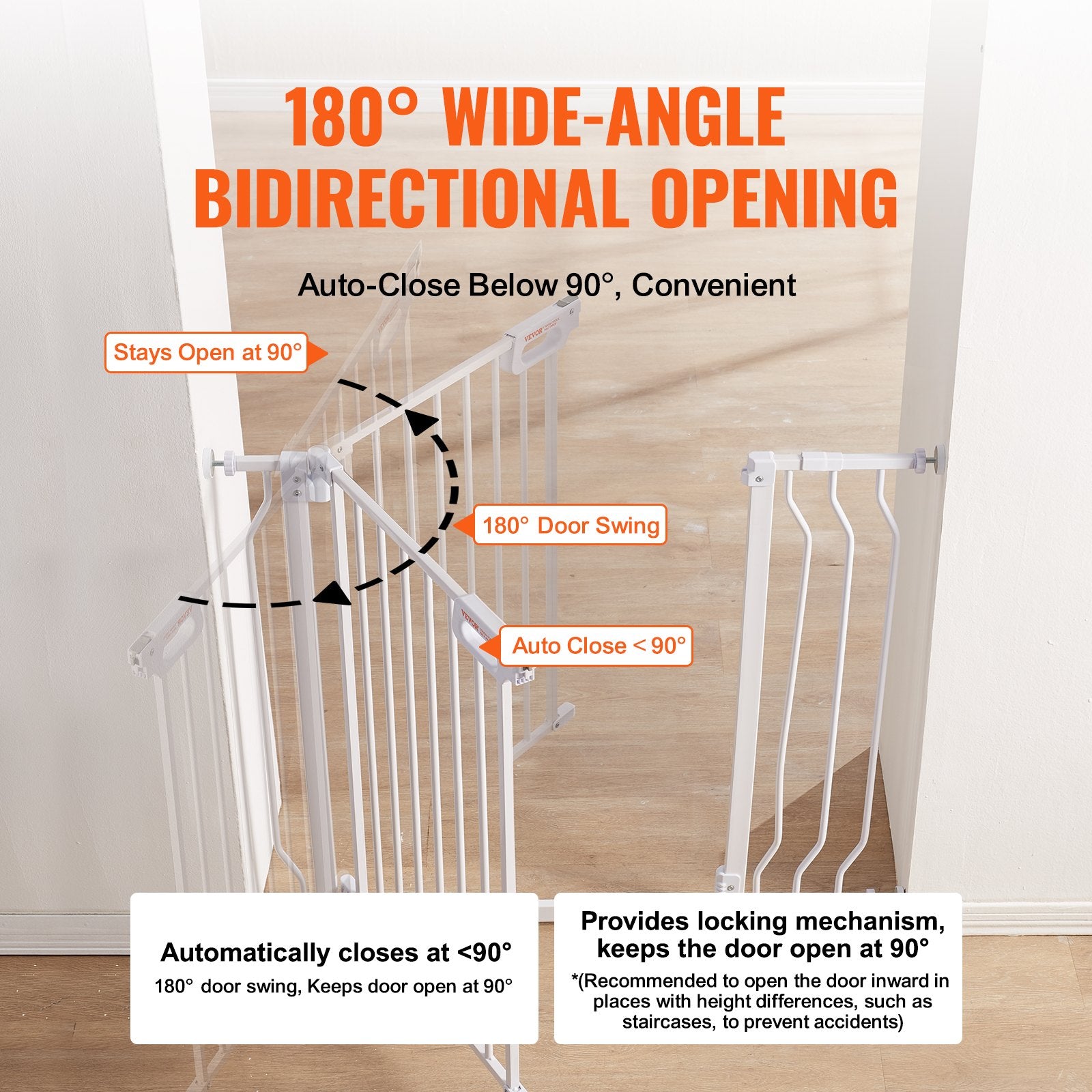 Dog Playpens & Gates: VEVOR Baby Gate, 749-990 mm Extra Wide, 762 mm High, Dog Gate for Stairs Doorways and House, Easy Step Walk Thru Auto Close Child Gate Pet Security Gate with Pressure Mount Kit & Wall Mount Kit, White