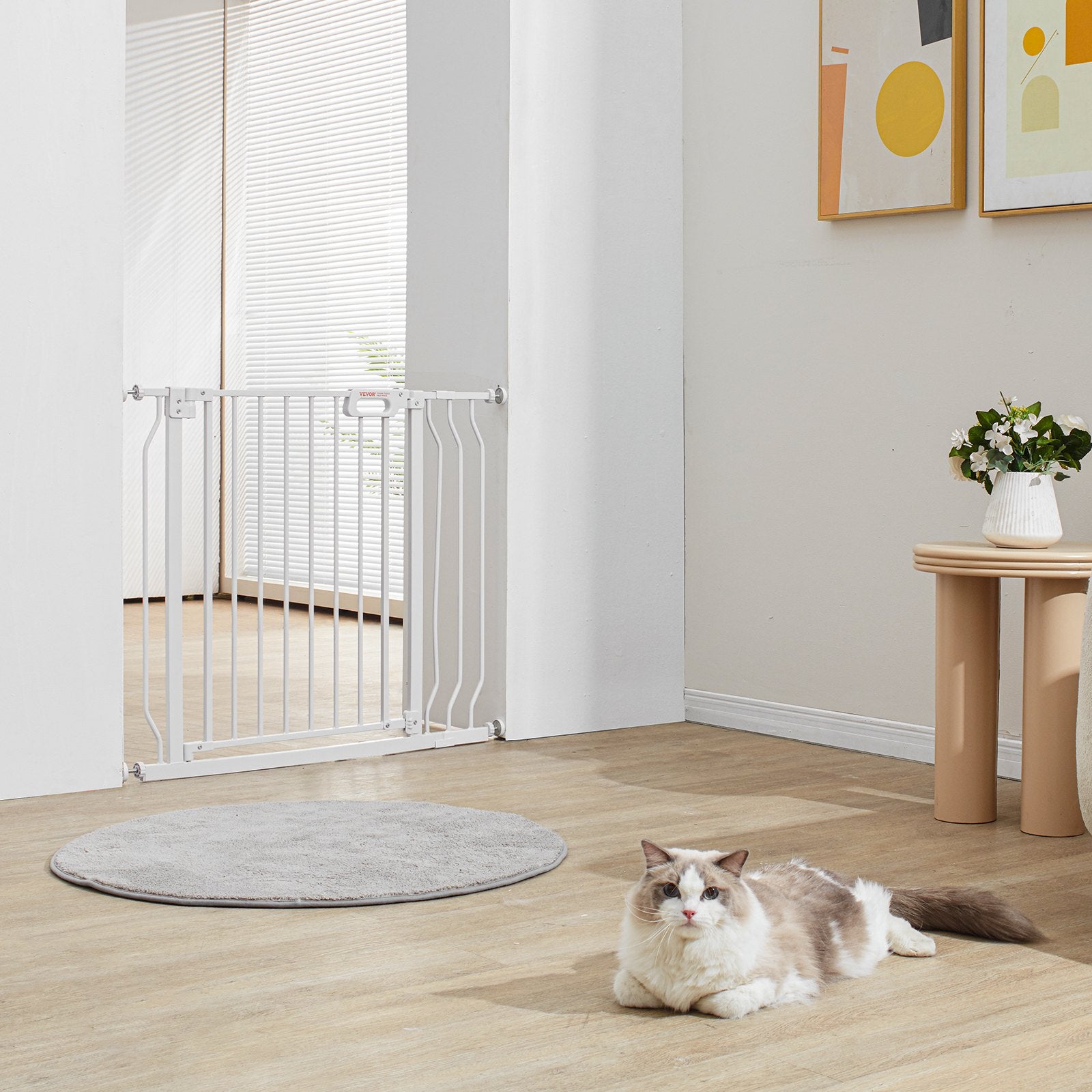 Dog Playpens & Gates: VEVOR Baby Gate, 749-990 mm Extra Wide, 762 mm High, Dog Gate for Stairs Doorways and House, Easy Step Walk Thru Auto Close Child Gate Pet Security Gate with Pressure Mount Kit & Wall Mount Kit, White
