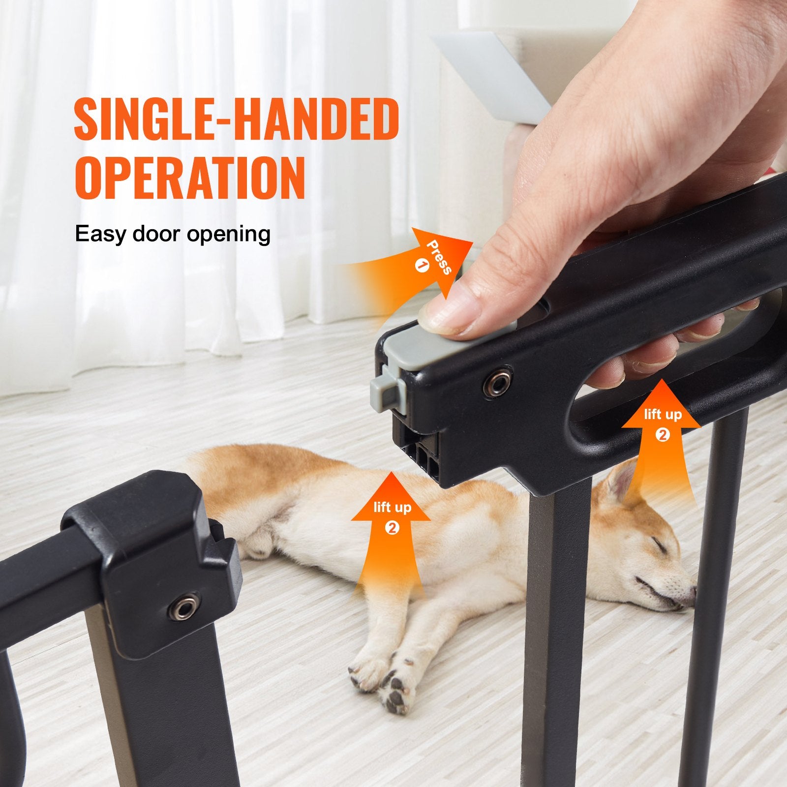 Dog Playpens & Gates: VEVOR Baby Gate, 749-1229 mm Extra Wide, 762 mm High, Dog Gate for Stairs Doorways and House, Easy Step Walk Thru Auto Close Child Gate Pet Security Gate with Pressure Mount and Wall Mount Kit, Black
