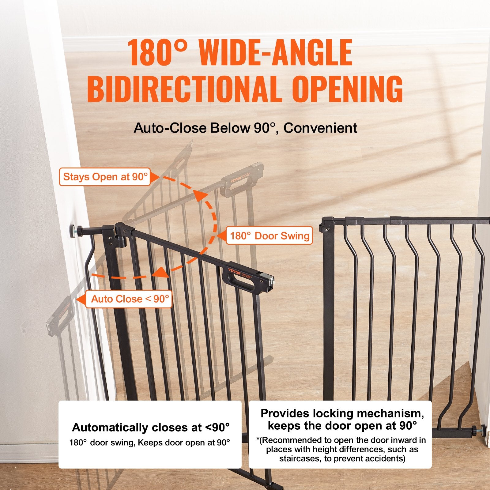 Dog Playpens & Gates: VEVOR Baby Gate, 749-1229 mm Extra Wide, 762 mm High, Dog Gate for Stairs Doorways and House, Easy Step Walk Thru Auto Close Child Gate Pet Security Gate with Pressure Mount and Wall Mount Kit, Black