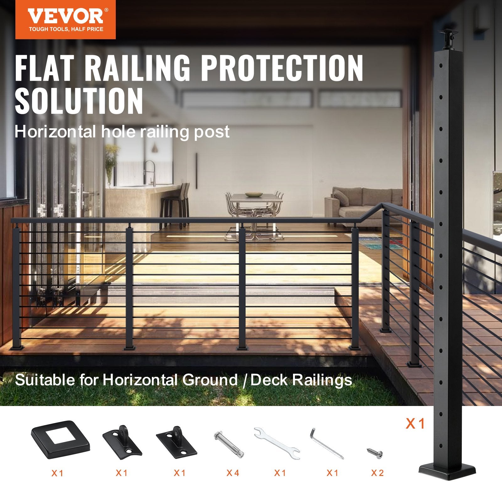 Automotive Repair & Speciality Tools: VEVOR Cable Railing Post Level Deck Stair Post 42 x 1.97 x 1.97" Cable Handrail Post Stainless Steel Brushed Finishing Deck Railing Pre-Drilled Pickets with Mounting Bracket Stair Railing Kit Black 106.7*5*5cm