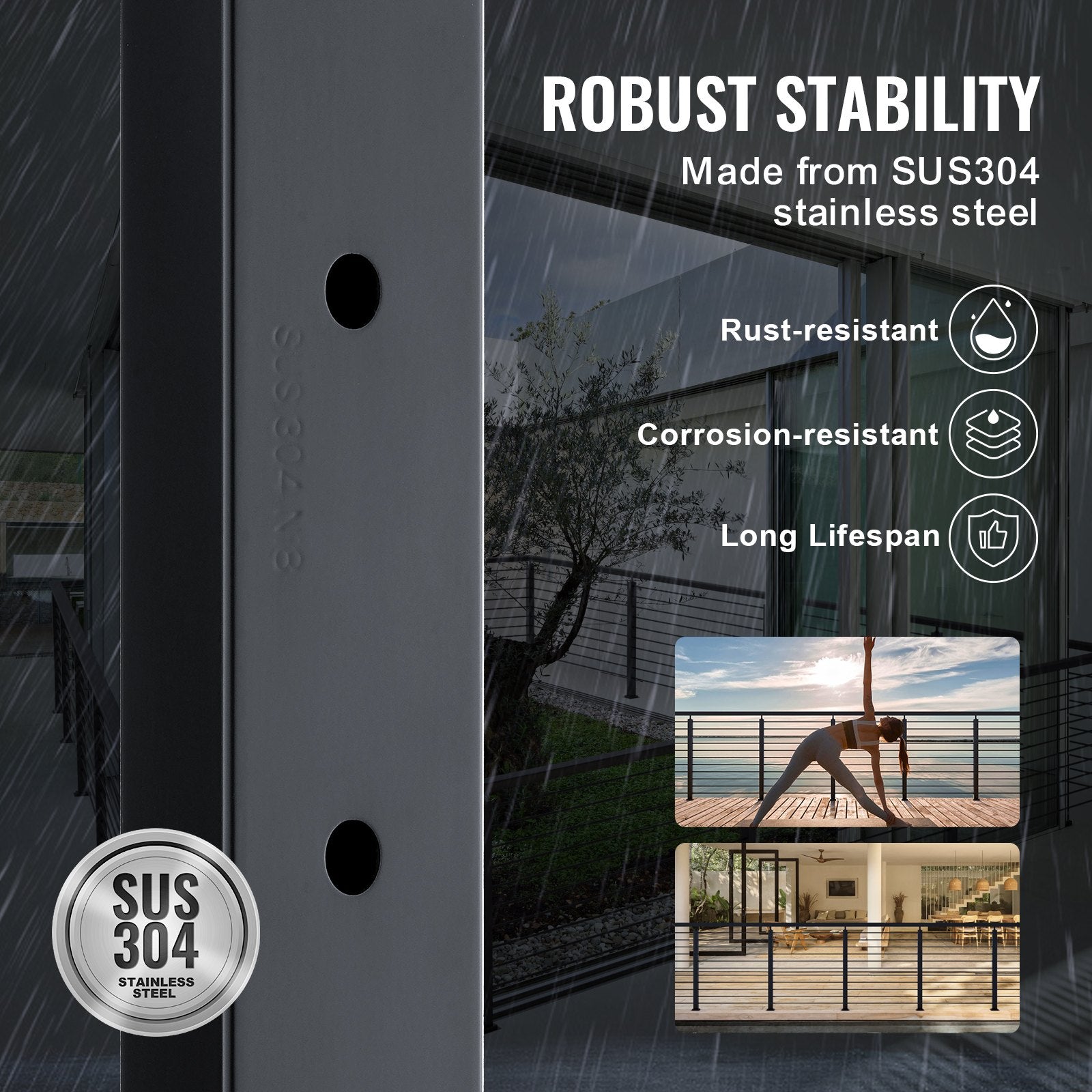 Automotive Repair & Speciality Tools: VEVOR Cable Railing Post Level Deck Stair Post 42 x 1.97 x 1.97" Cable Handrail Post Stainless Steel Brushed Finishing Deck Railing Pre-Drilled Pickets with Mounting Bracket Stair Railing Kit Black 106.7*5*5cm
