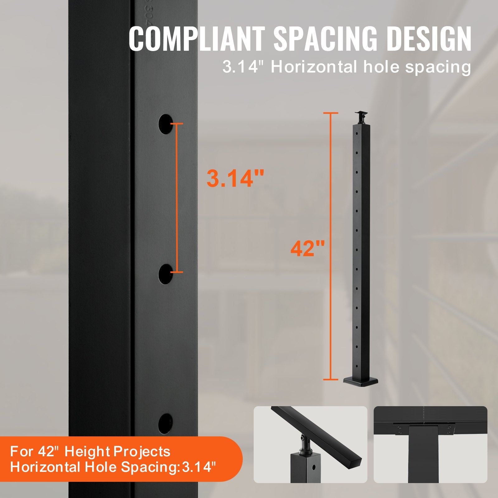 Automotive Repair & Speciality Tools: VEVOR Cable Railing Post Level Deck Stair Post 42 x 1.97 x 1.97" Cable Handrail Post Stainless Steel Brushed Finishing Deck Railing Pre-Drilled Pickets with Mounting Bracket Stair Railing Kit Black 106.7*5*5cm